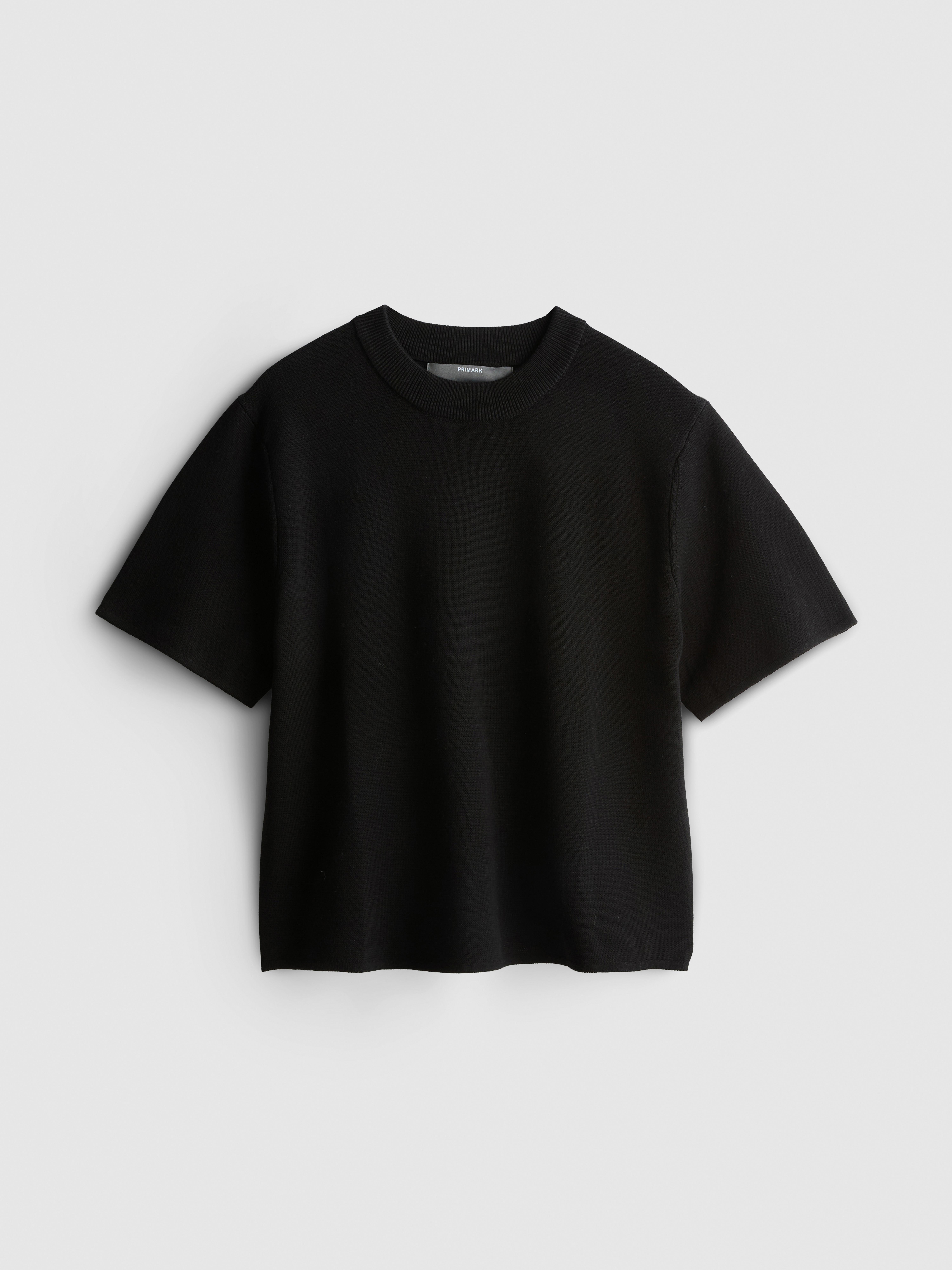 Boxy Compact Knit Tee - Black