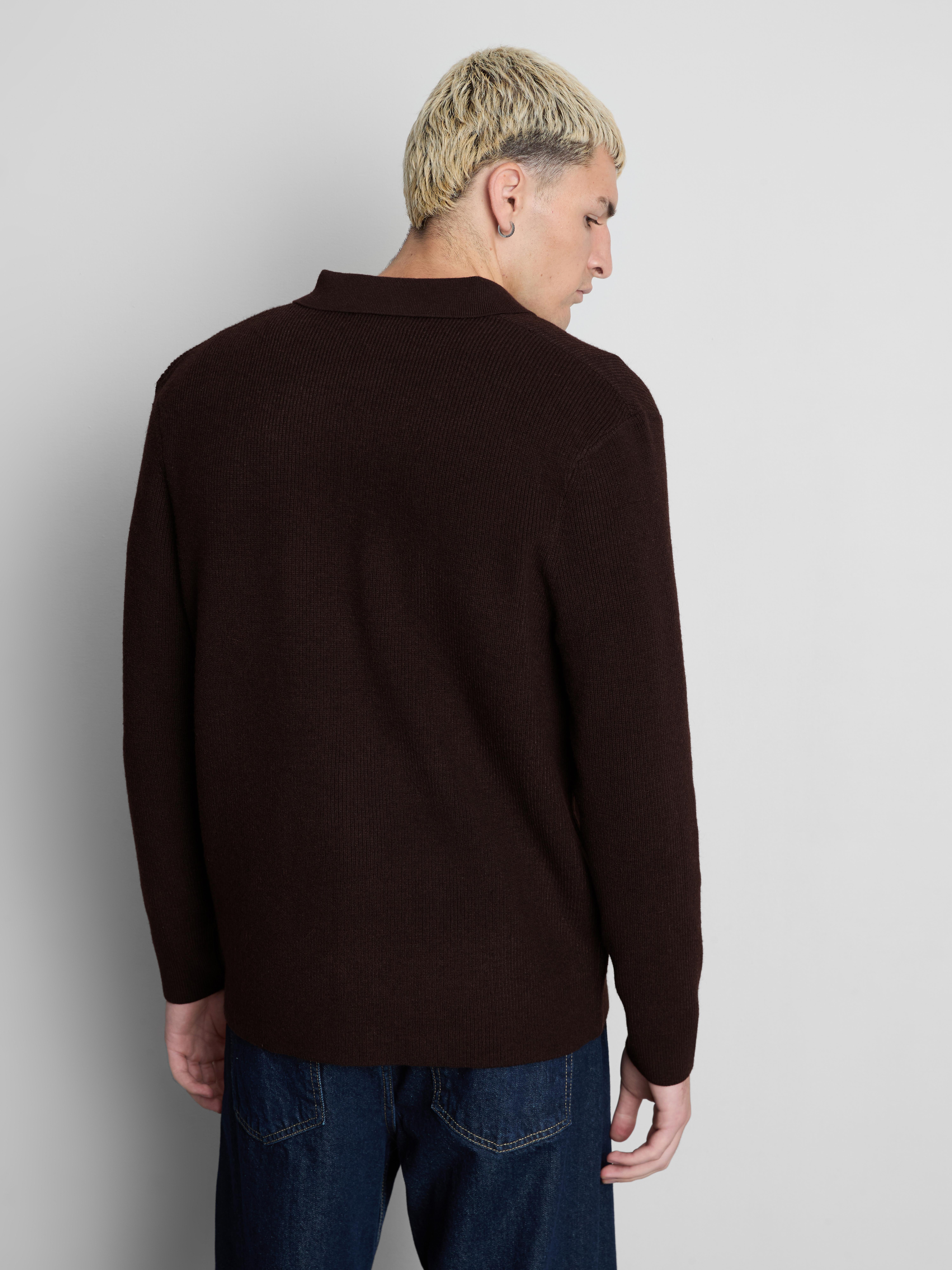 Wool Blend Knitted Cardigan - Brown