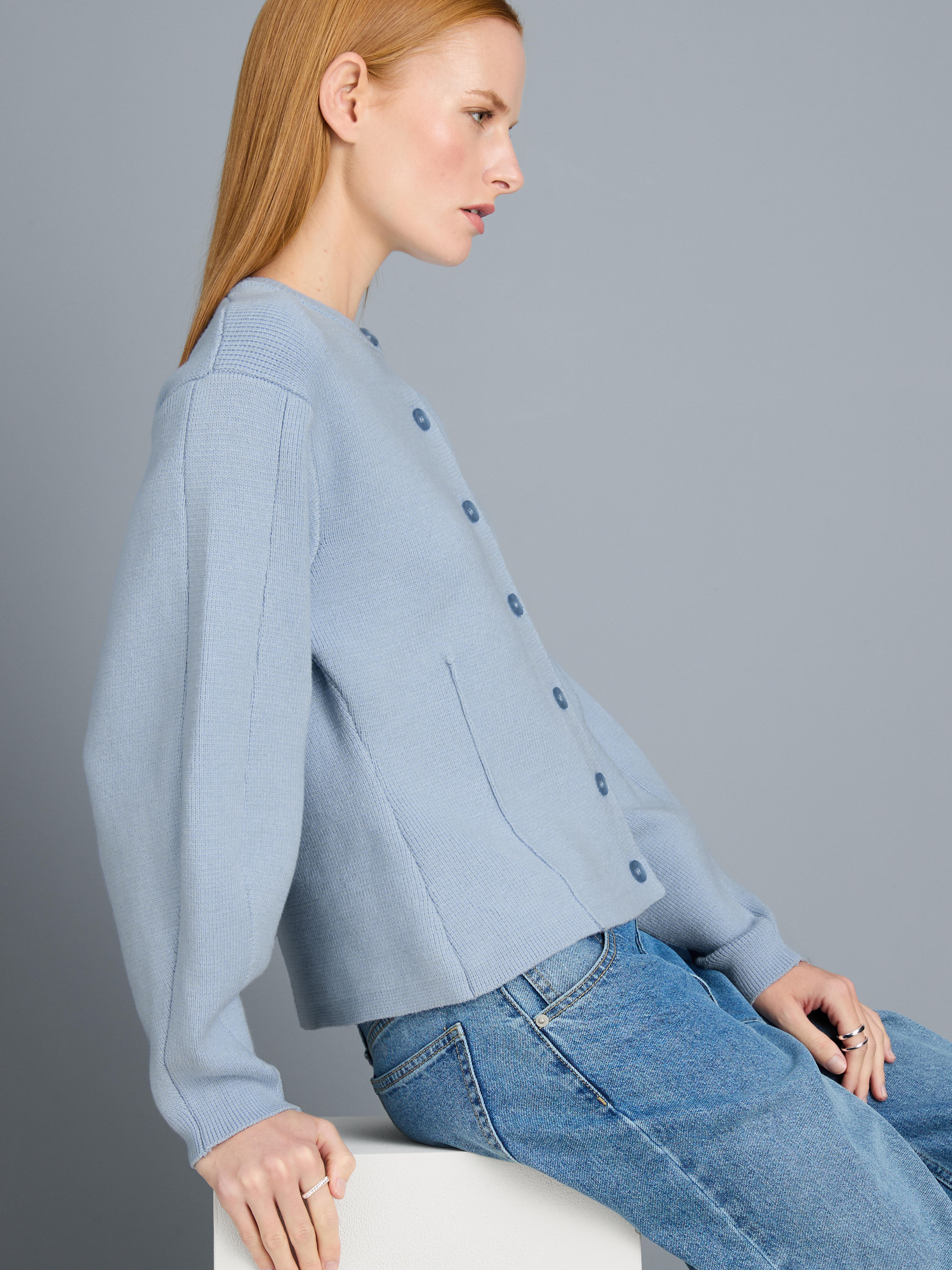Sculpted Roundneck Cardigan - Light Blue
