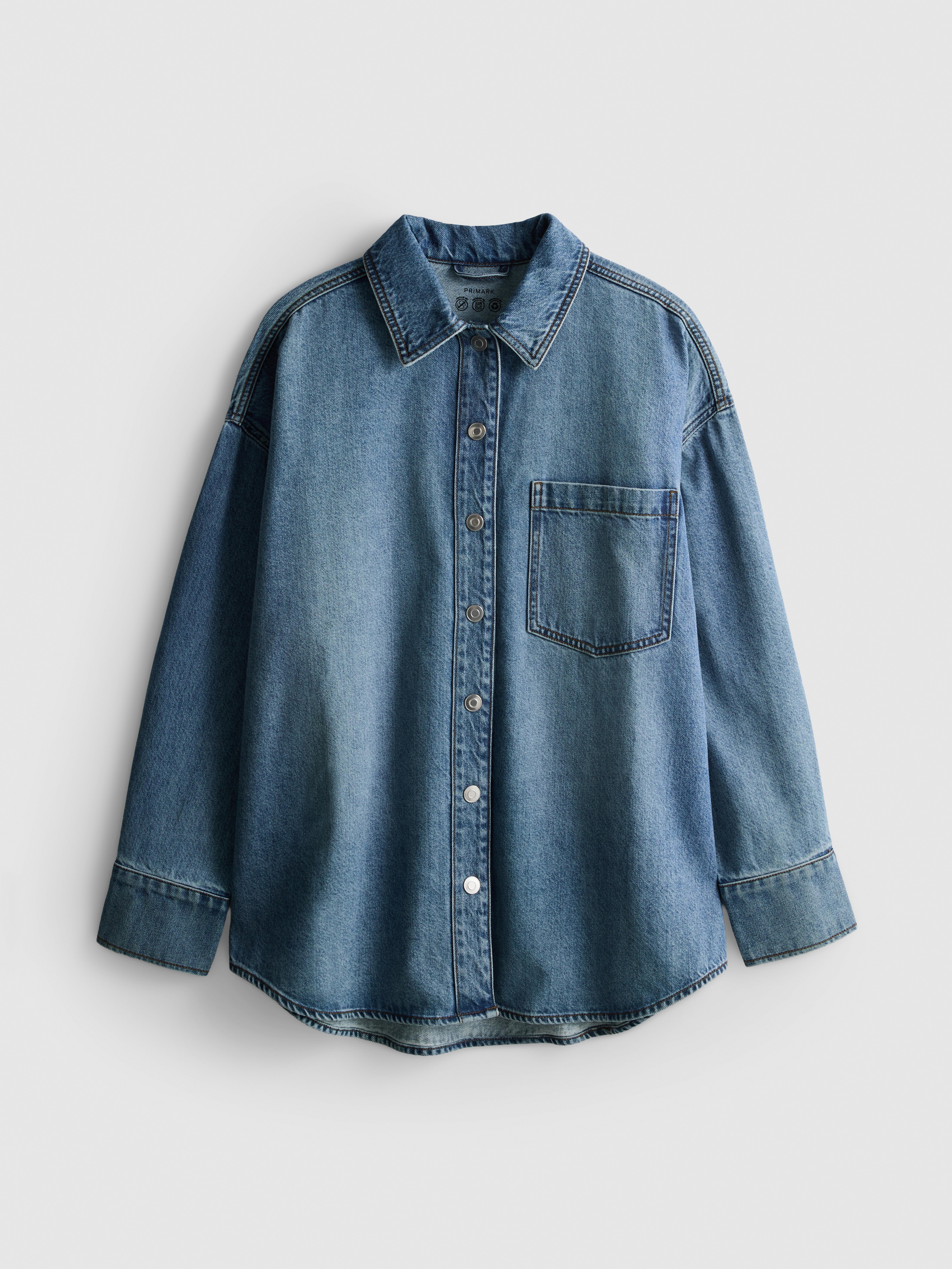 Relaxed Cotton Denim Button-Up Shirt - Mid Blue