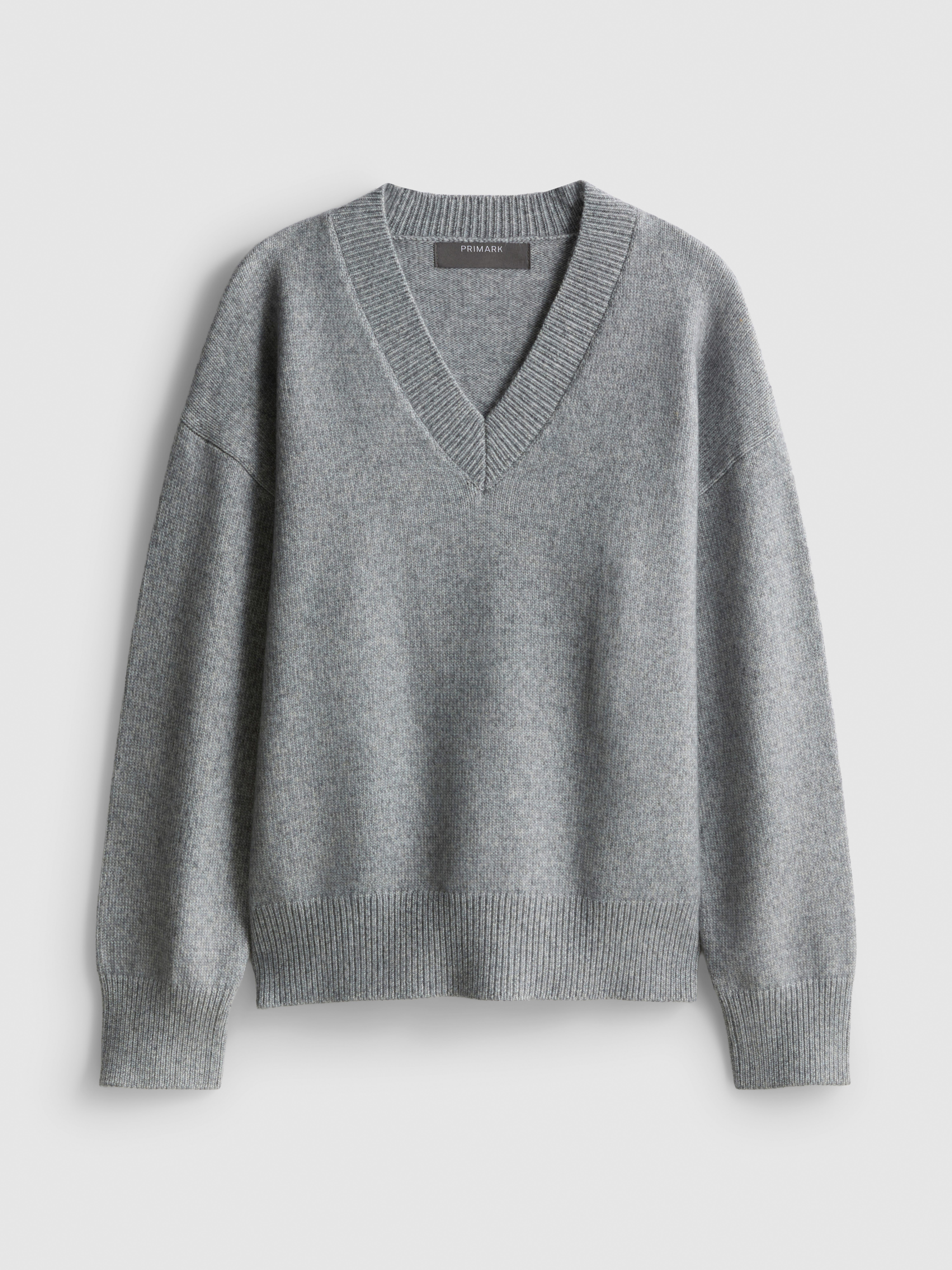 Knitted V-Neck Sweater - Gray