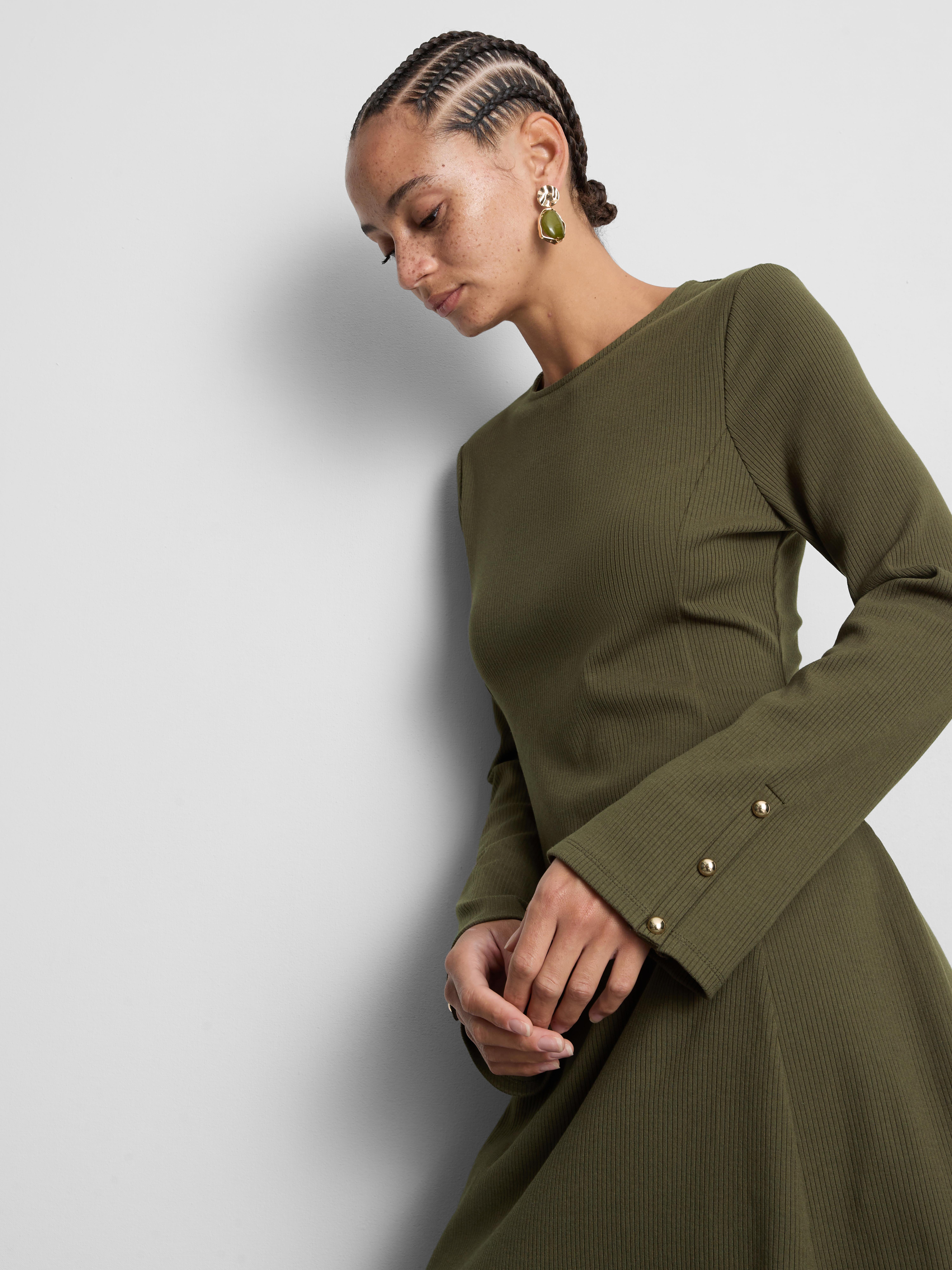 Ribbed A-Line Mini Dress - Olive