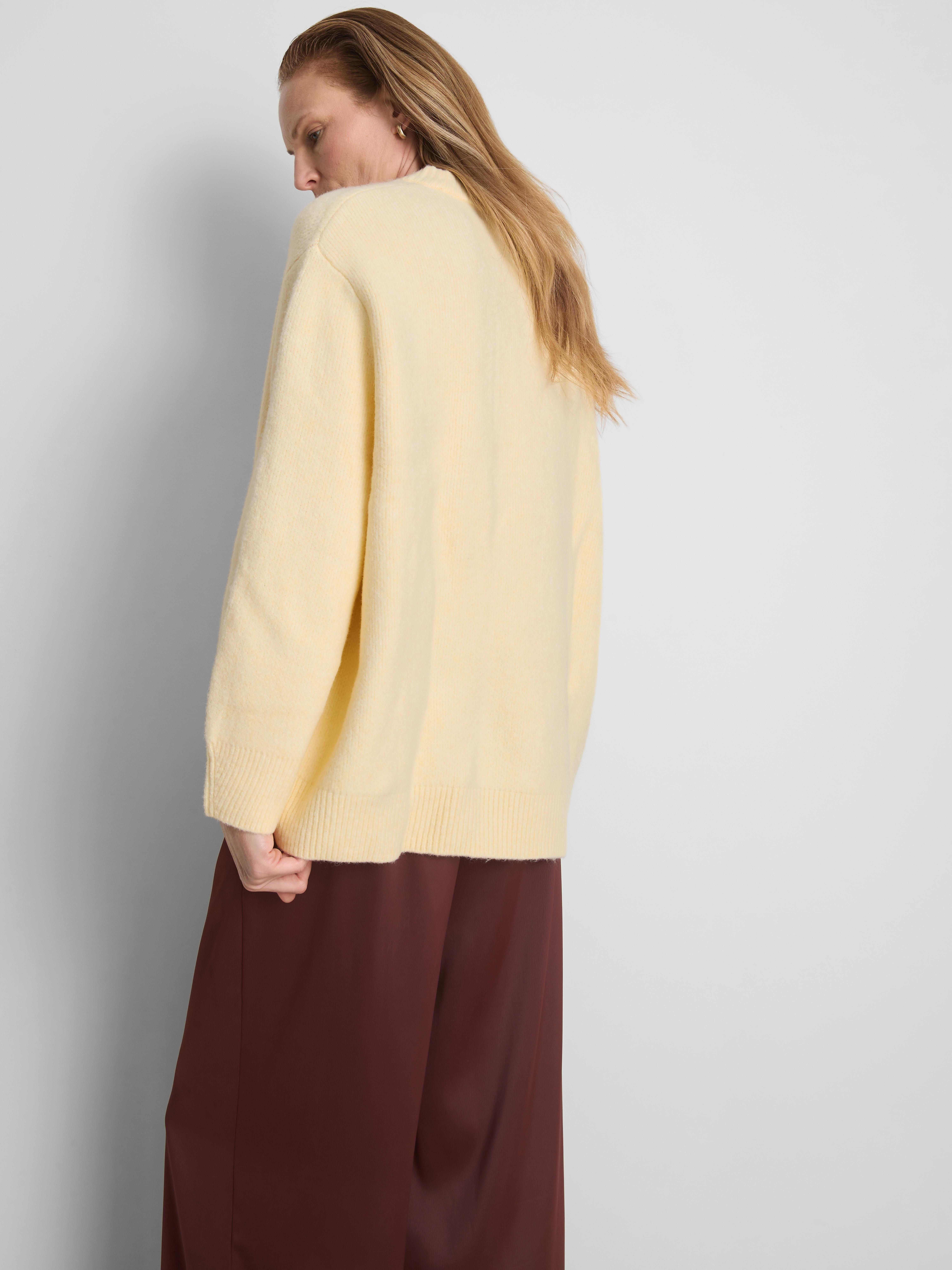 Wool Blend Oversized Crew Neck Sweater - Light Yellow