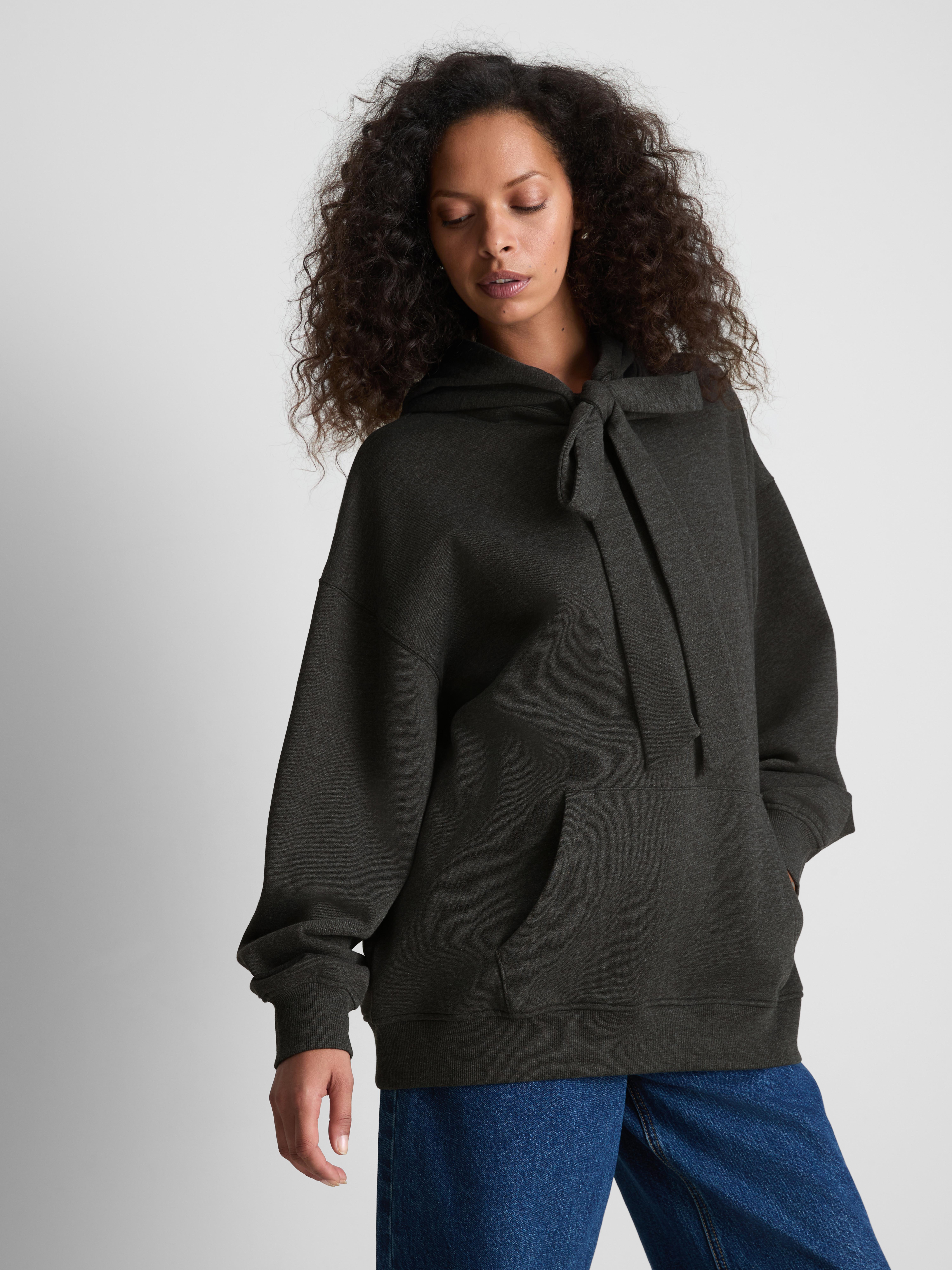 Paula Echevarría Cotton-Rich Bow Tie Hoodie - Charcoal Heather