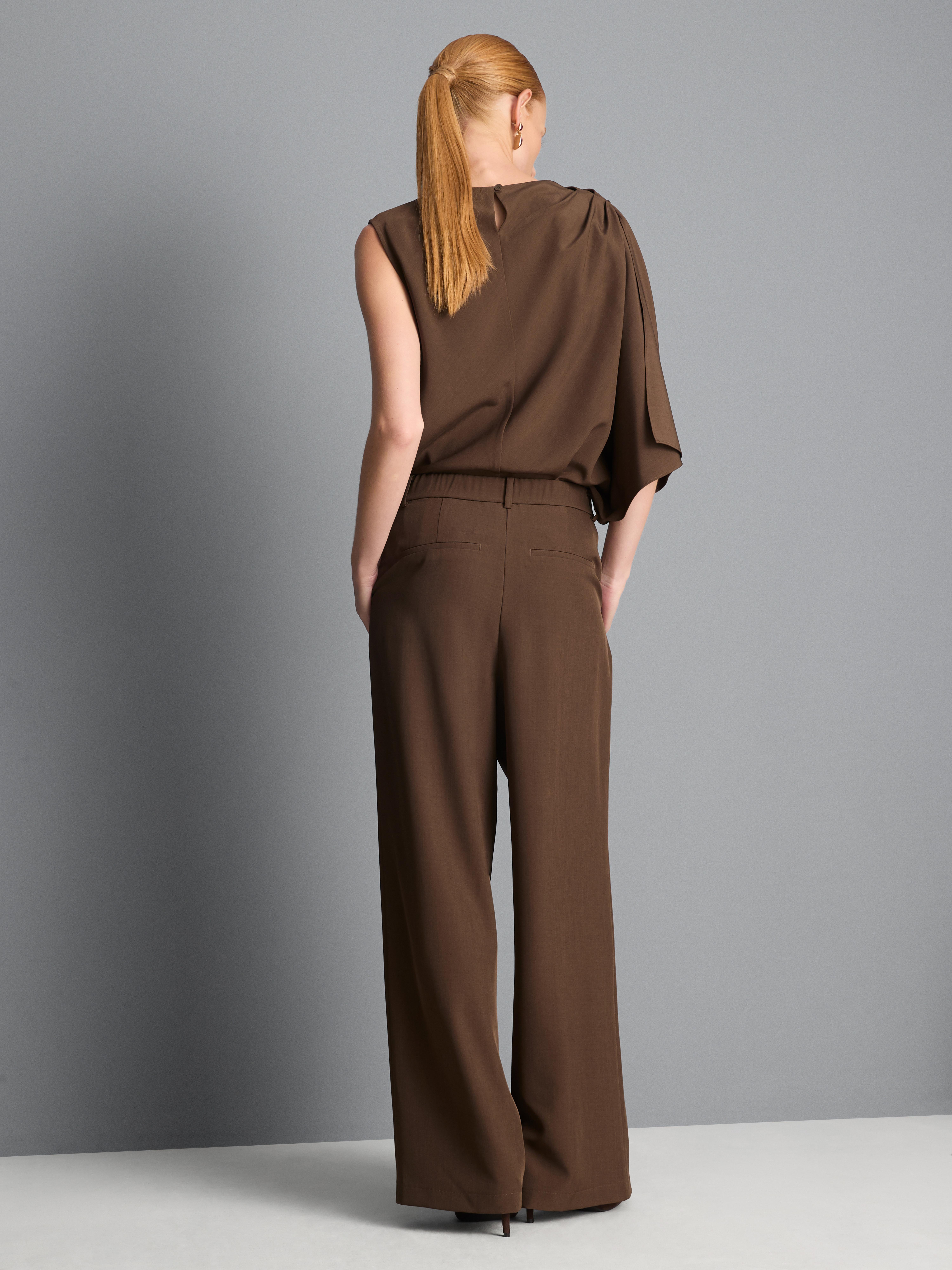 High Waisted Pleated Wide Leg Pants - Mocha