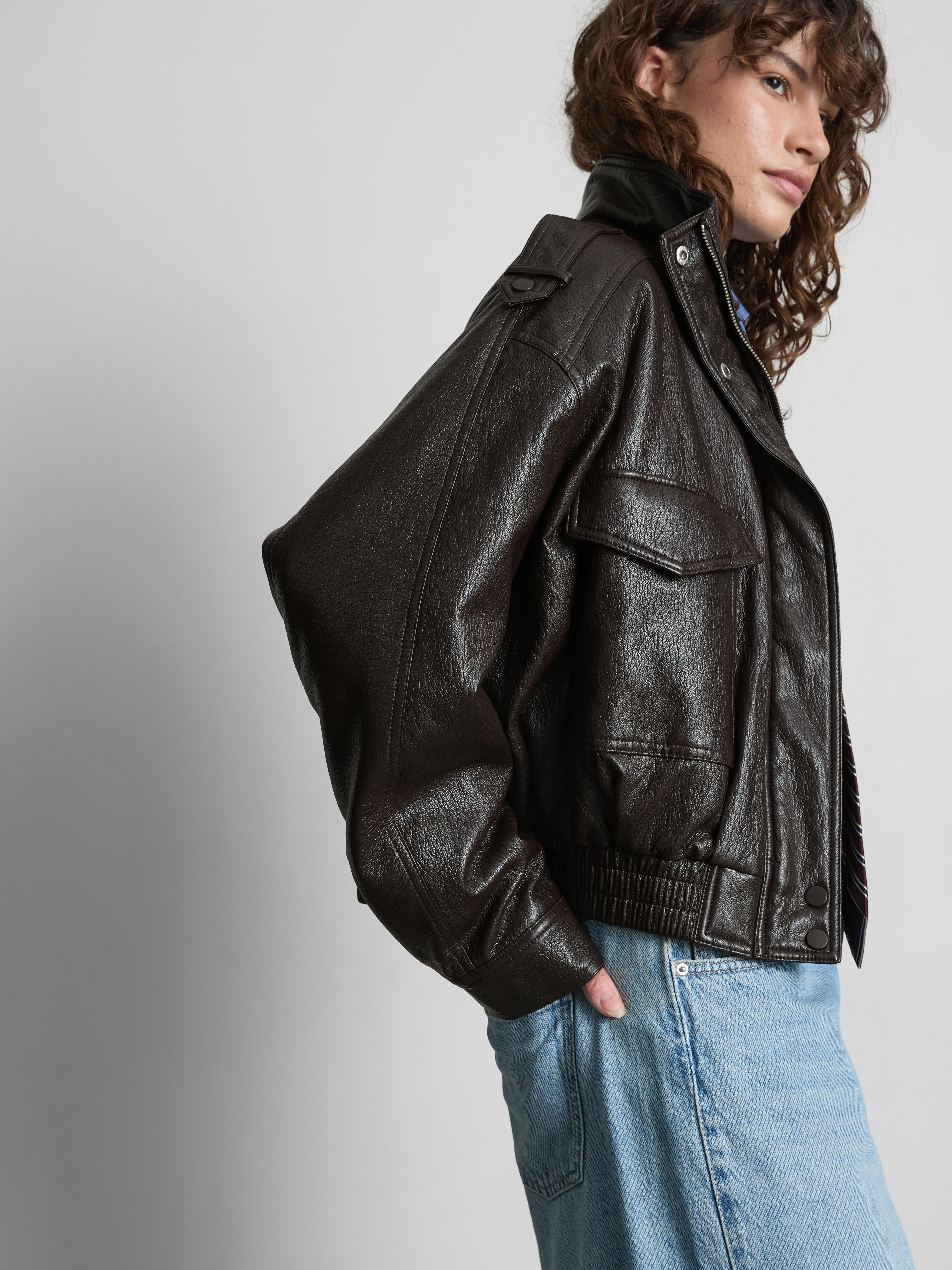 The Primark Scene | Faux Leather Funnel Neck Bomber Jacket - Chocolate