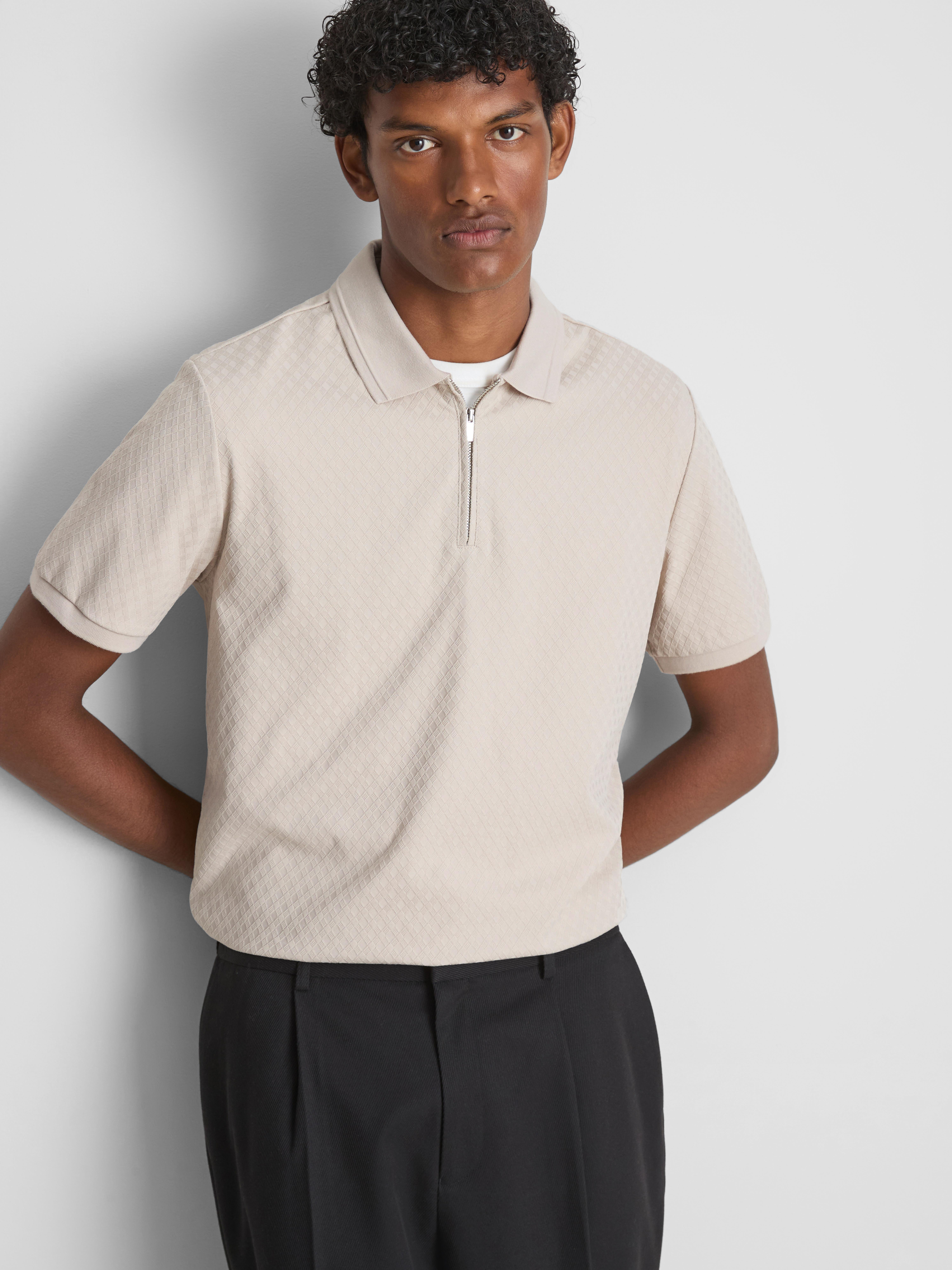 The Edit Textured Zip Polo Shirt - Stone