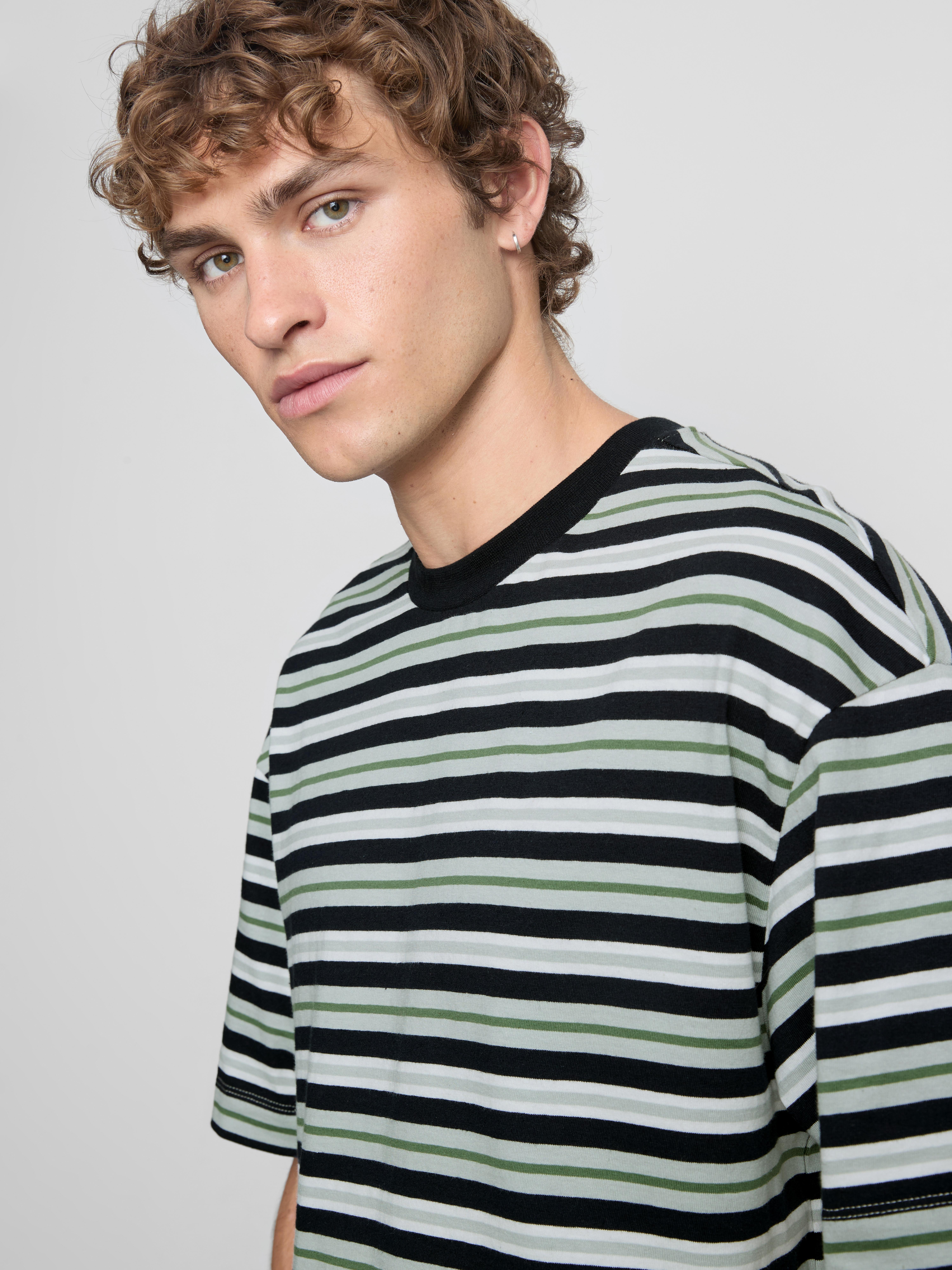 Pure Cotton Stripe Boxy T-Shirt - Green