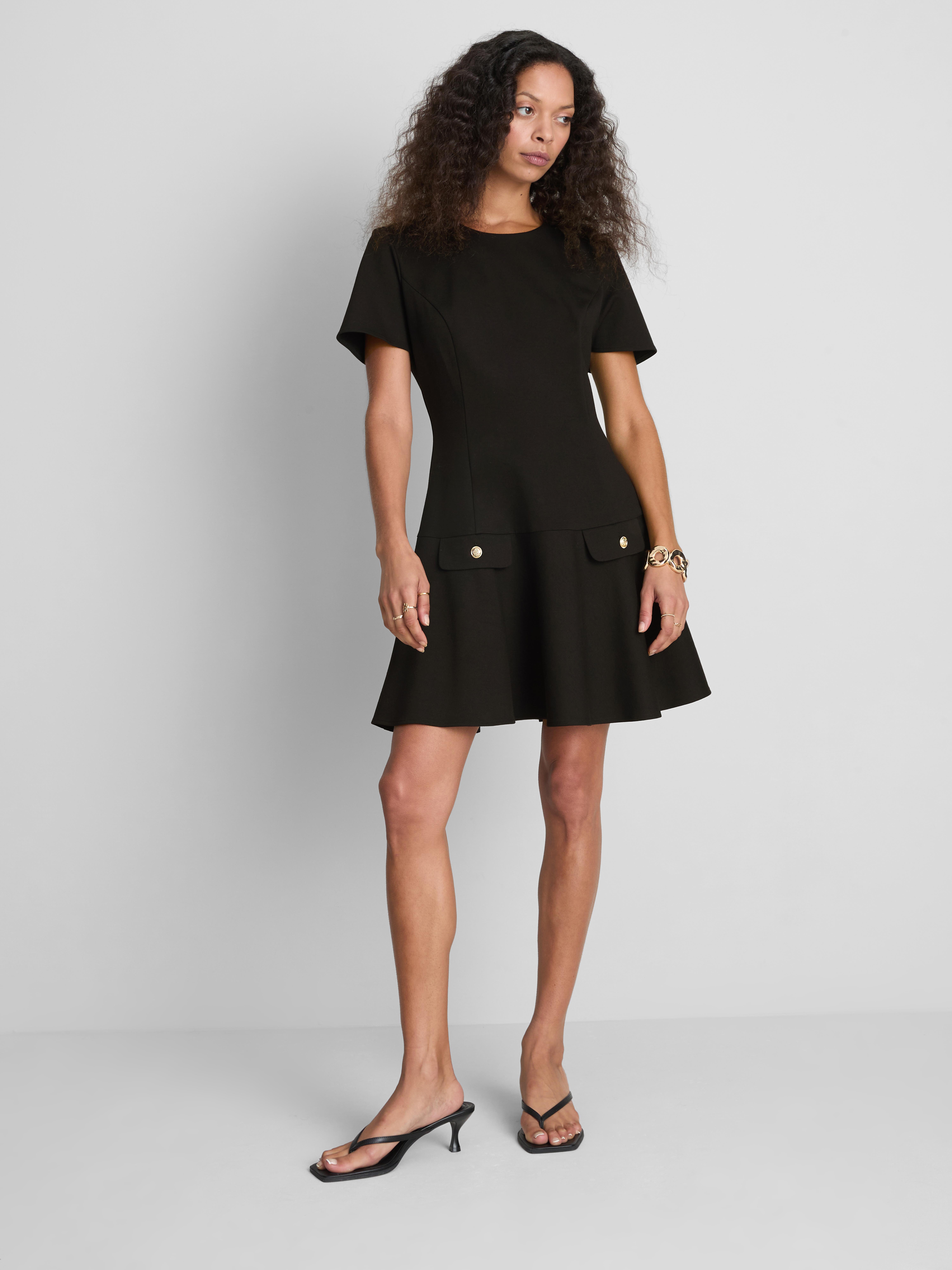 Dropped-Hem Ponte Mini Dress - Black