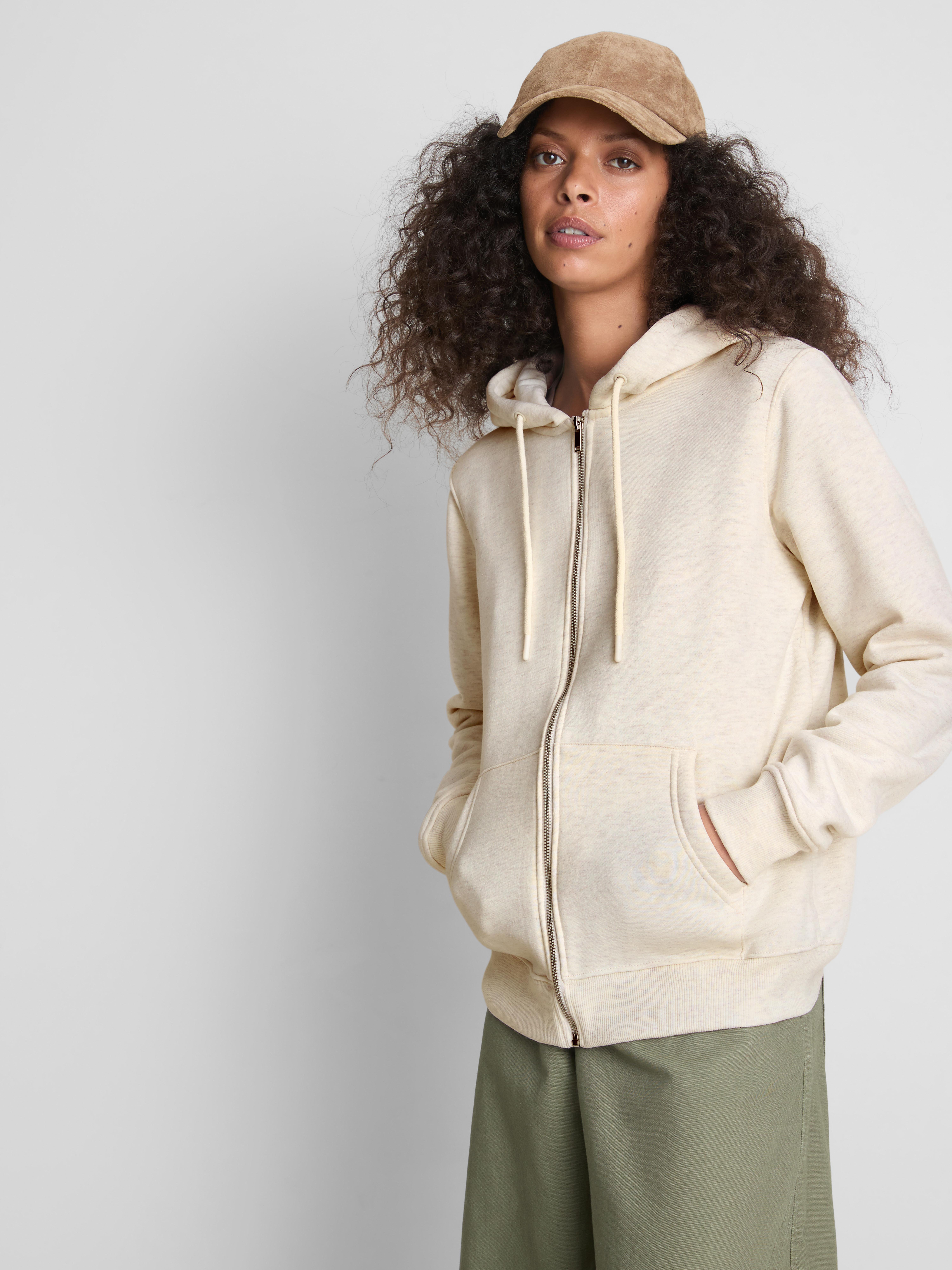 Essential Cotton Blend Zip Through Hoodie - Oatmeal