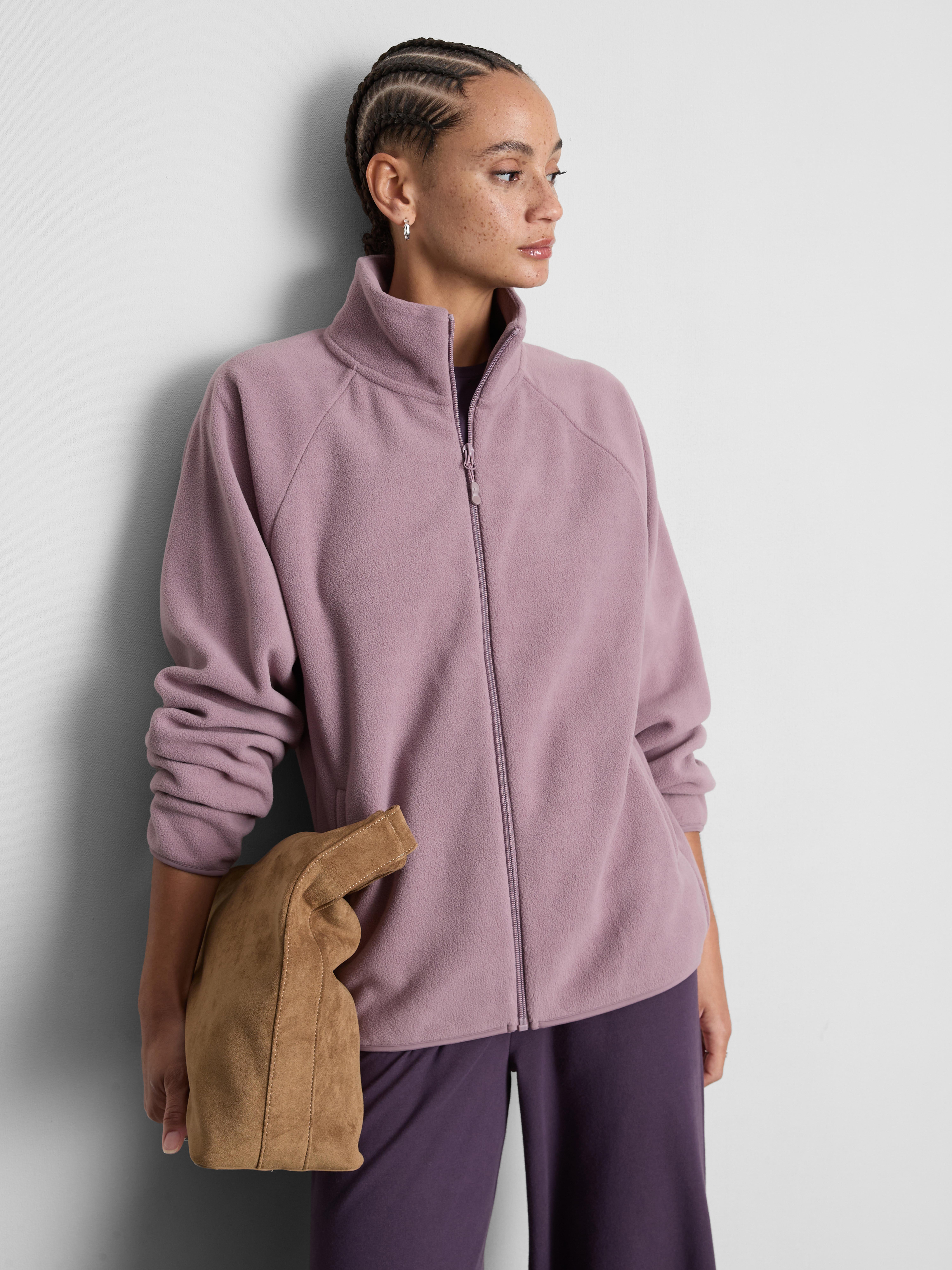 Zip-Up Funnel Neck Fleece - Pink