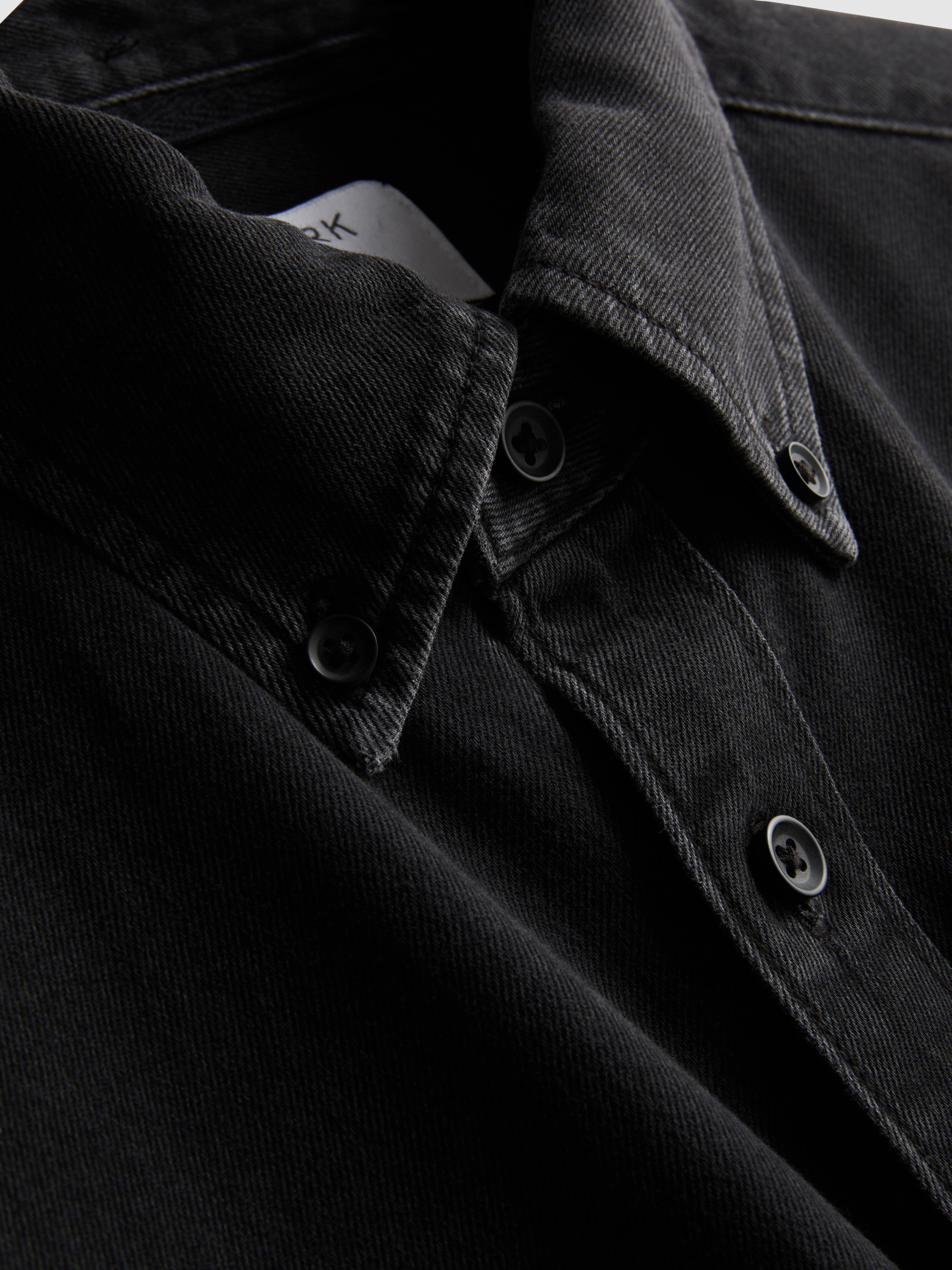 Long-Sleeve Button-Up Denim Shirt - Black