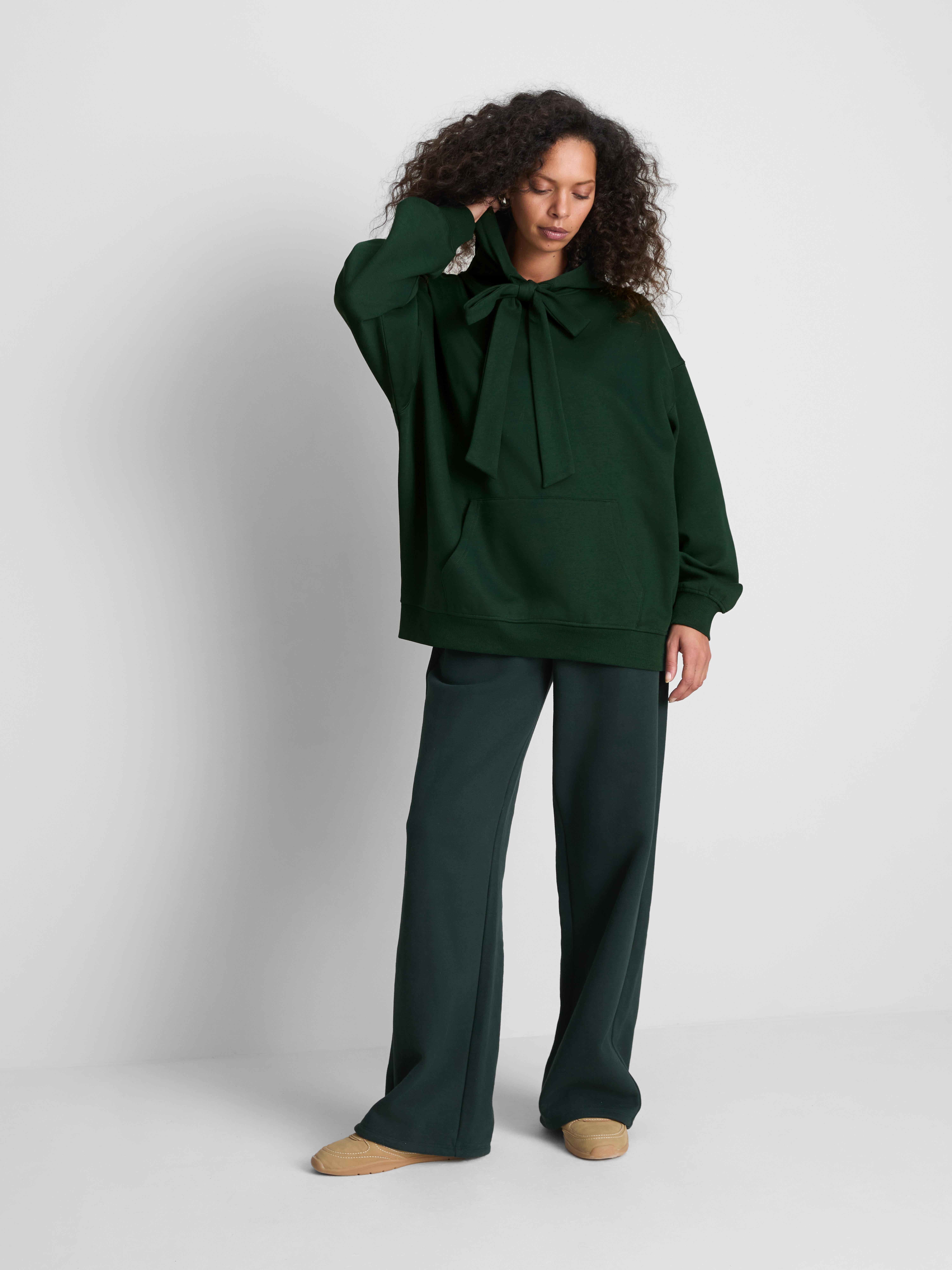 Paula Echevarría Cotton-Rich Bow Tie Hoodie - Dark Green