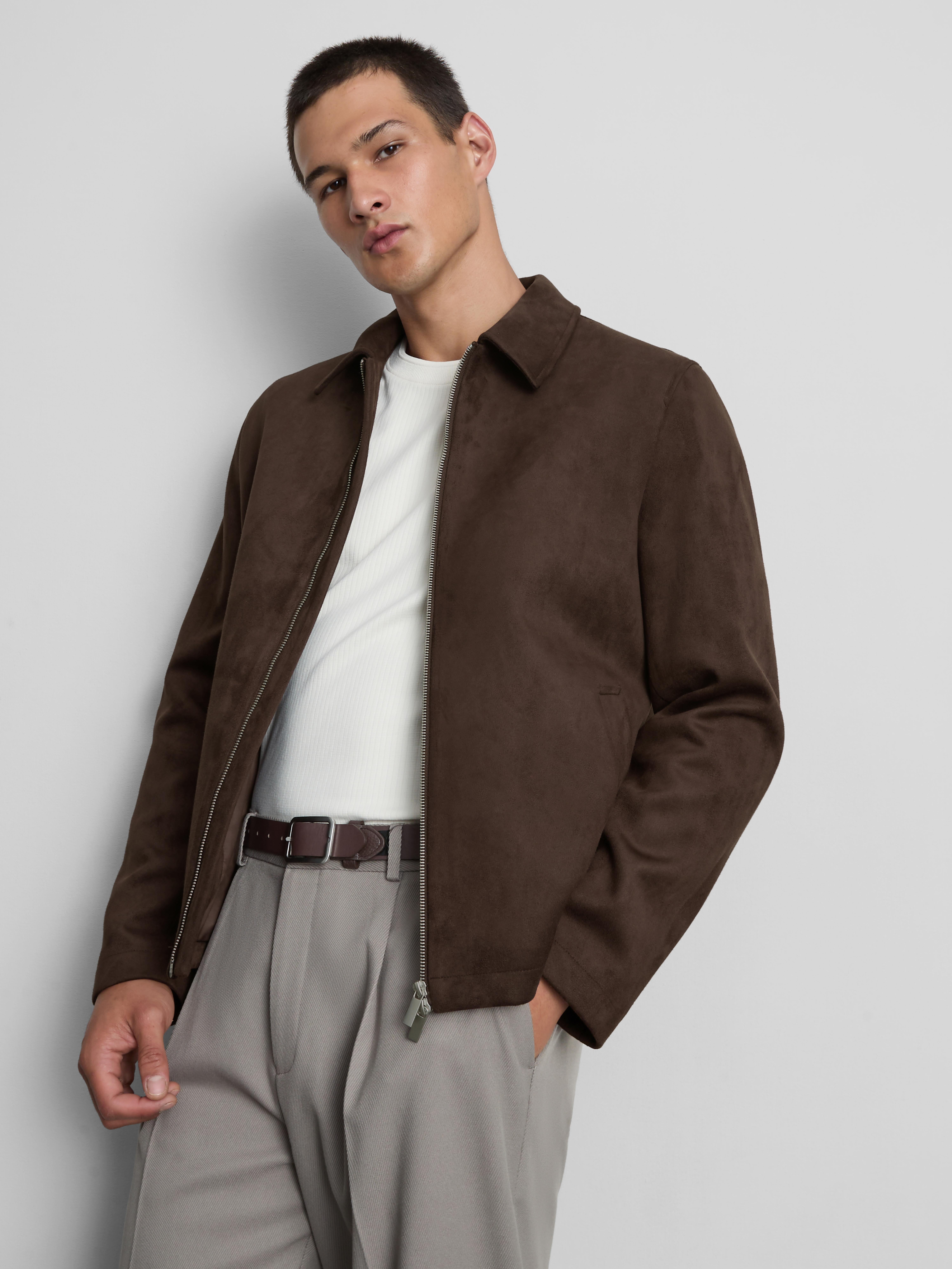 The Edit Regular Fit Suedette Jacket - Dark Brown