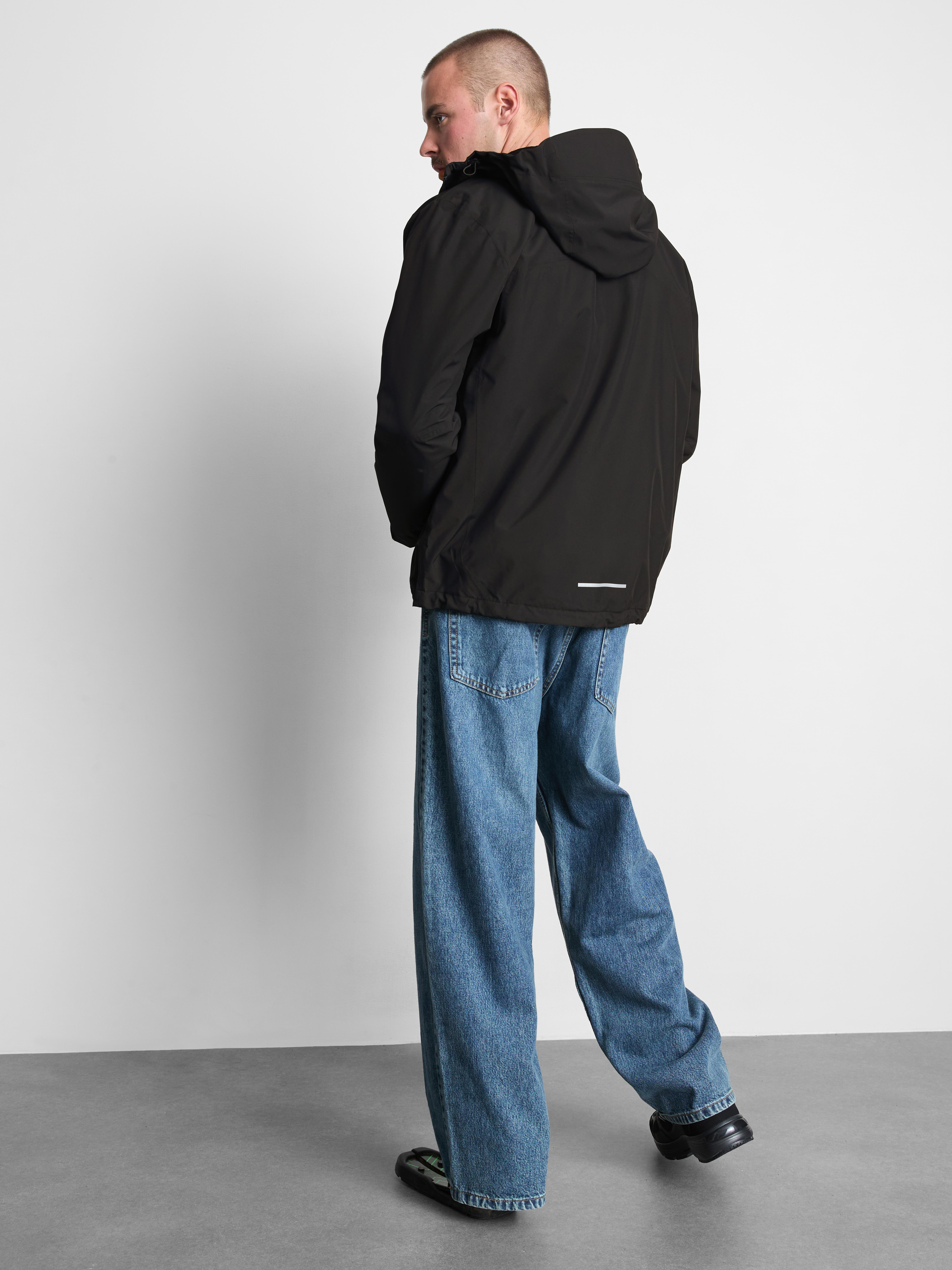 Hooded Zip Raincoat - Black