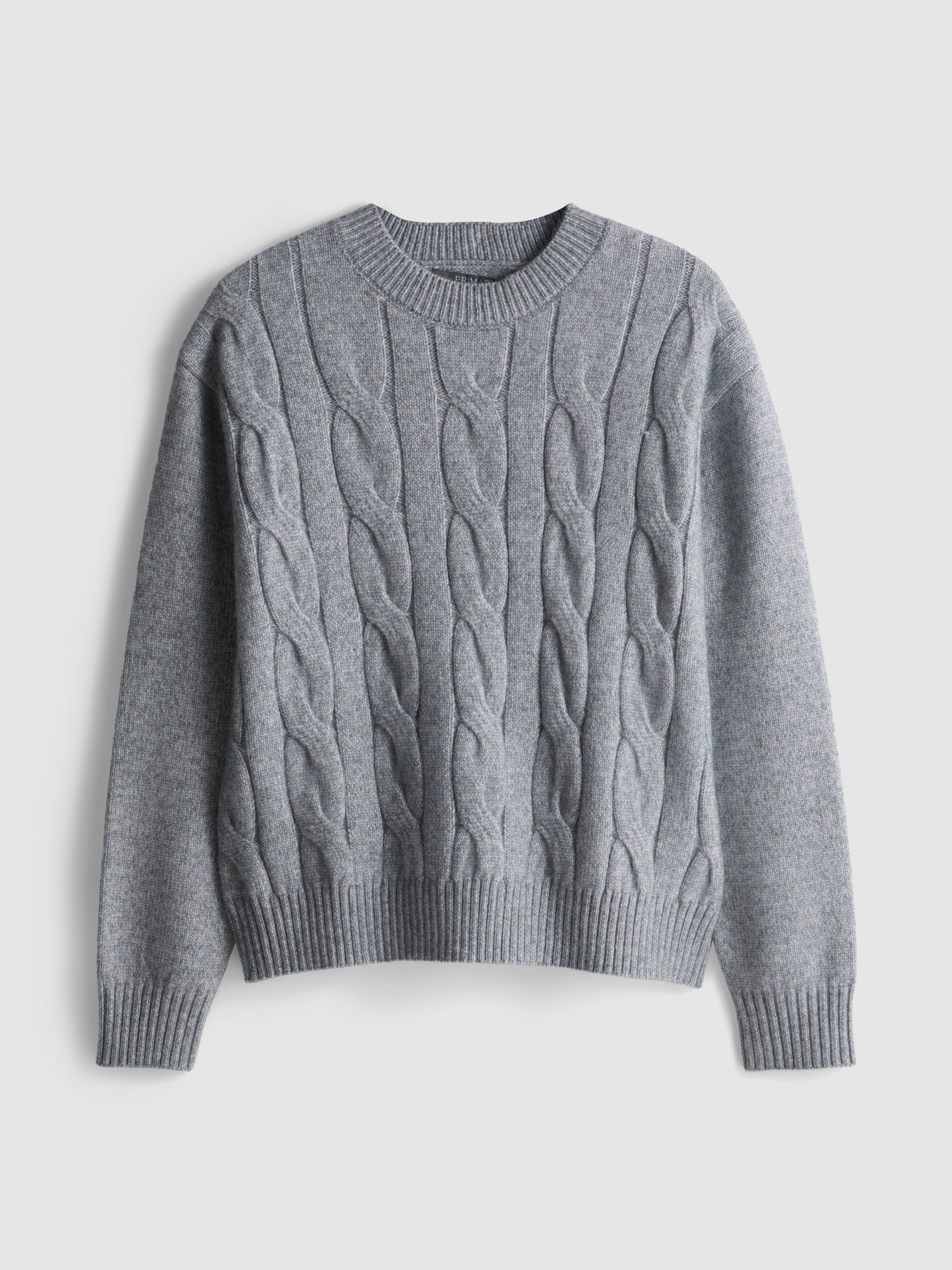 Cable Knit Crew Neck Sweater - Gray