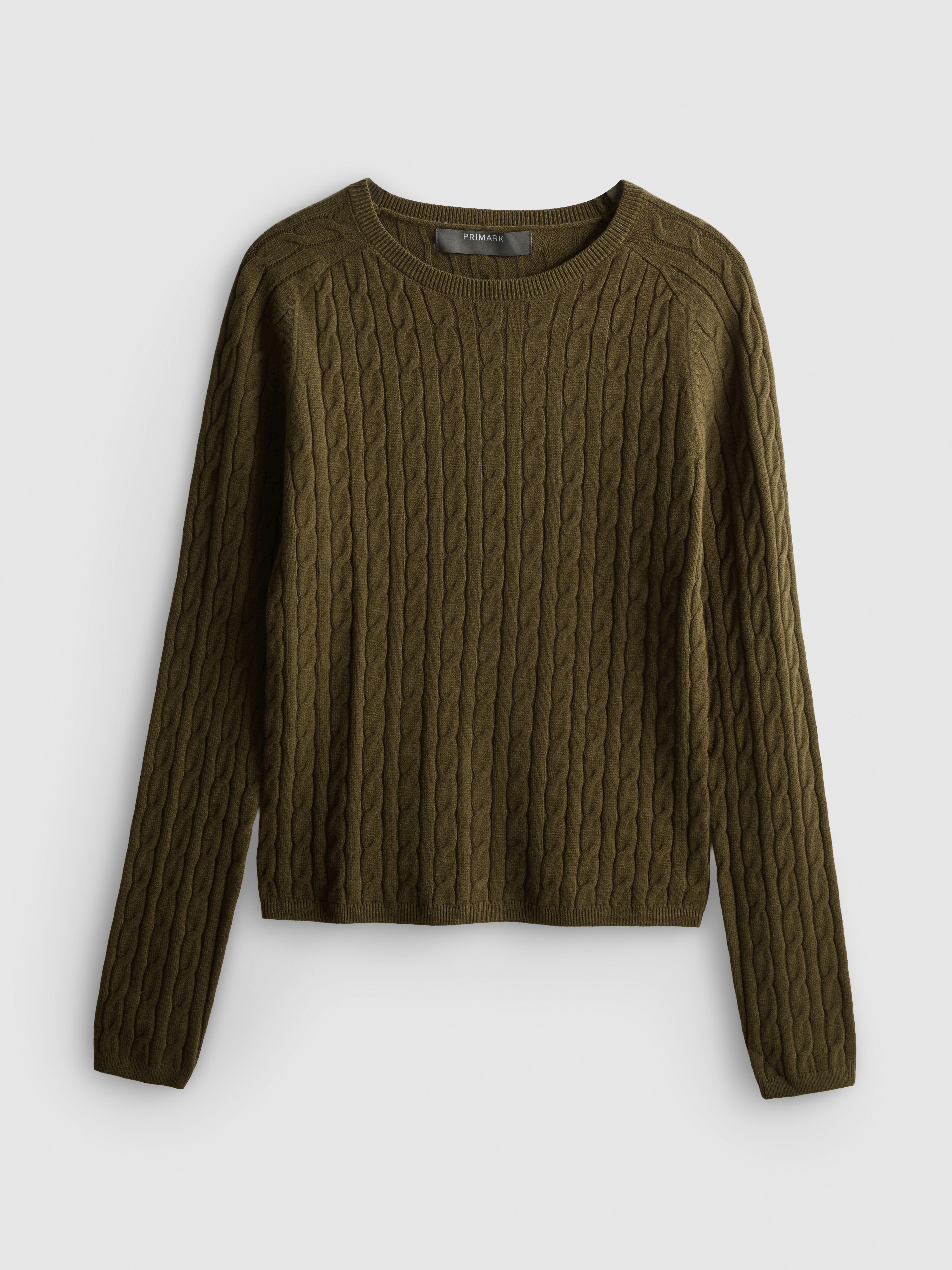 Cable Knit Crew Neck Sweater - Olive