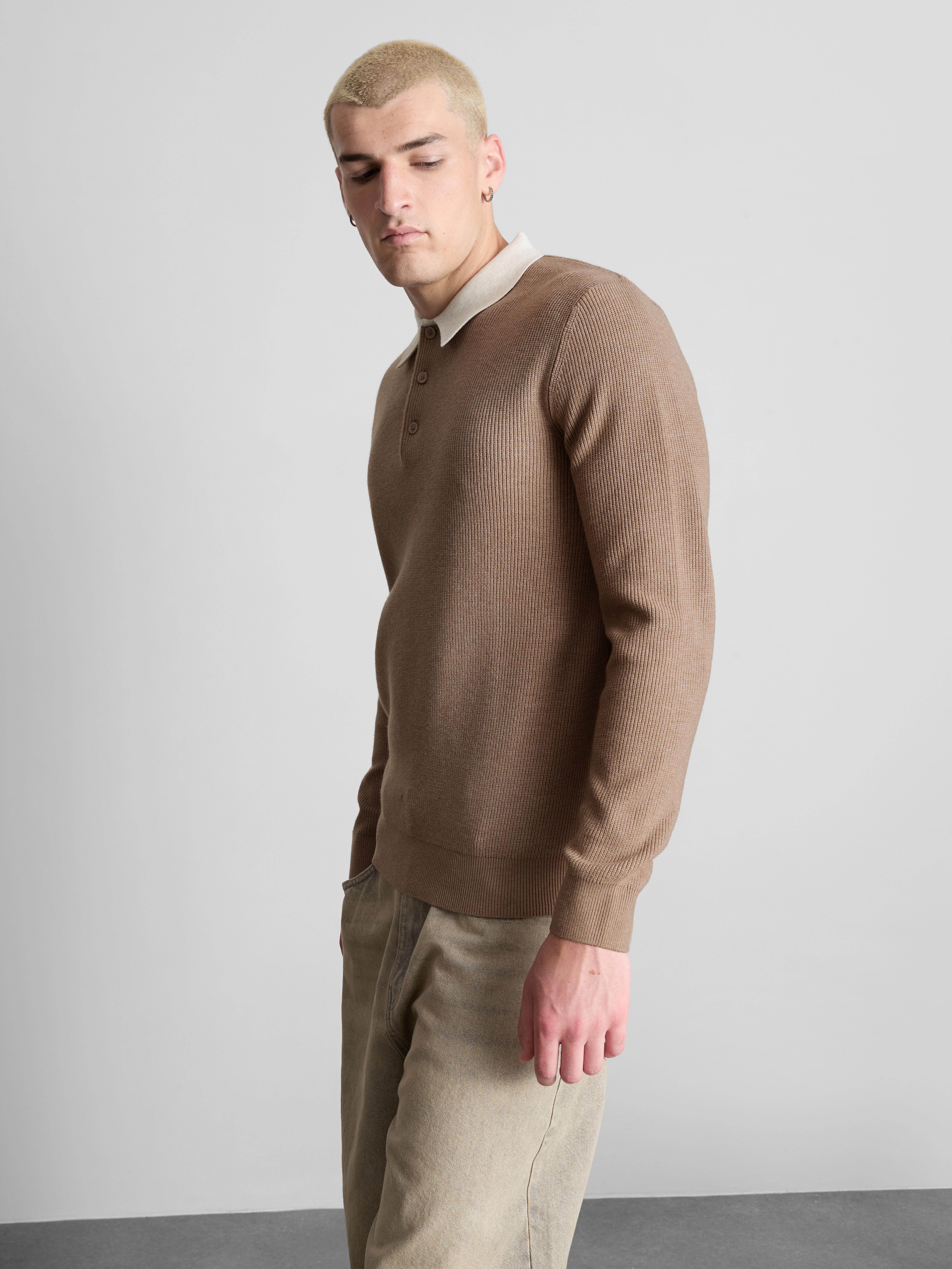 Knit Polo Sweater - Tan