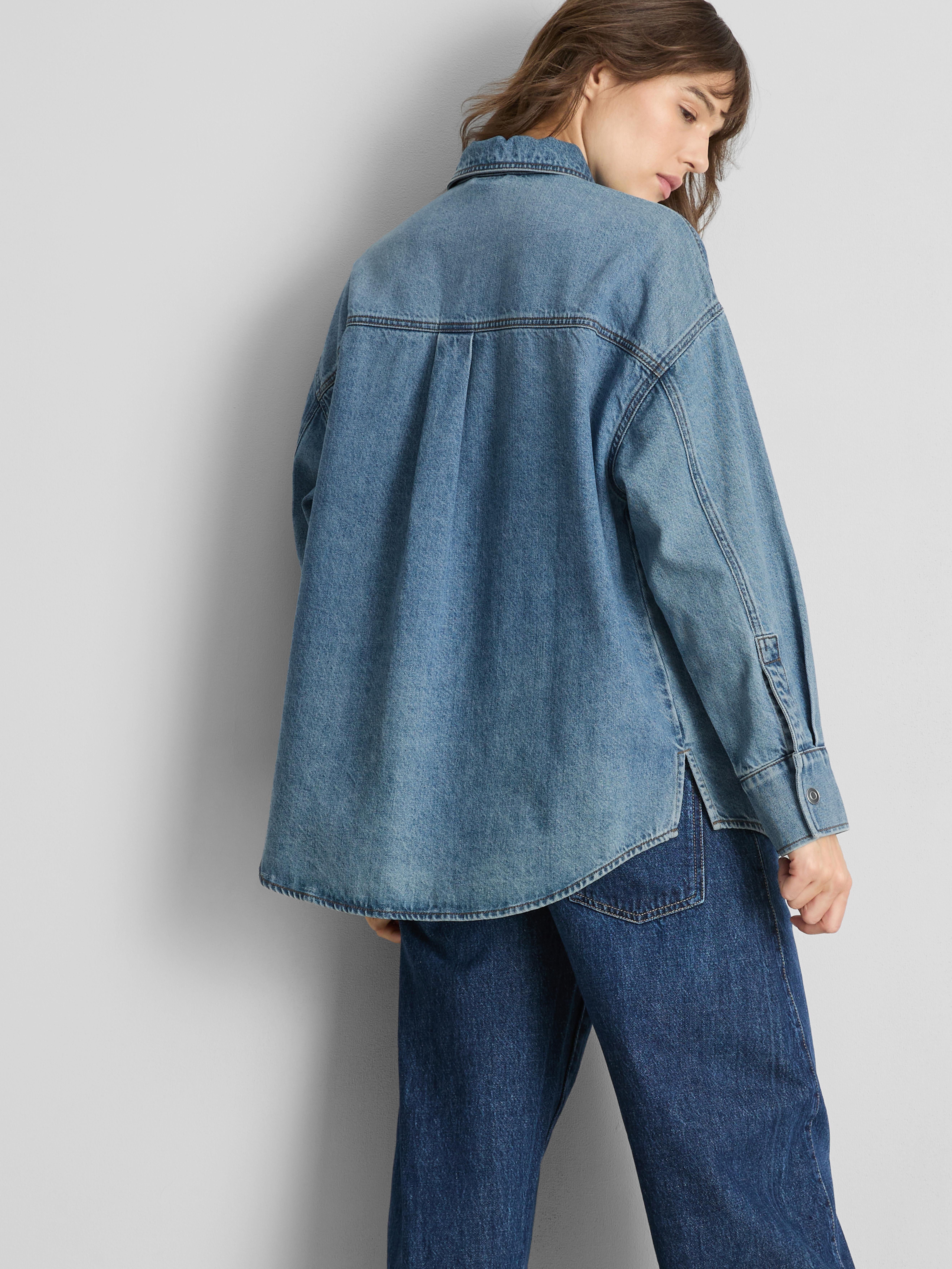 Relaxed Cotton Denim Button-Up Shirt - Mid Blue