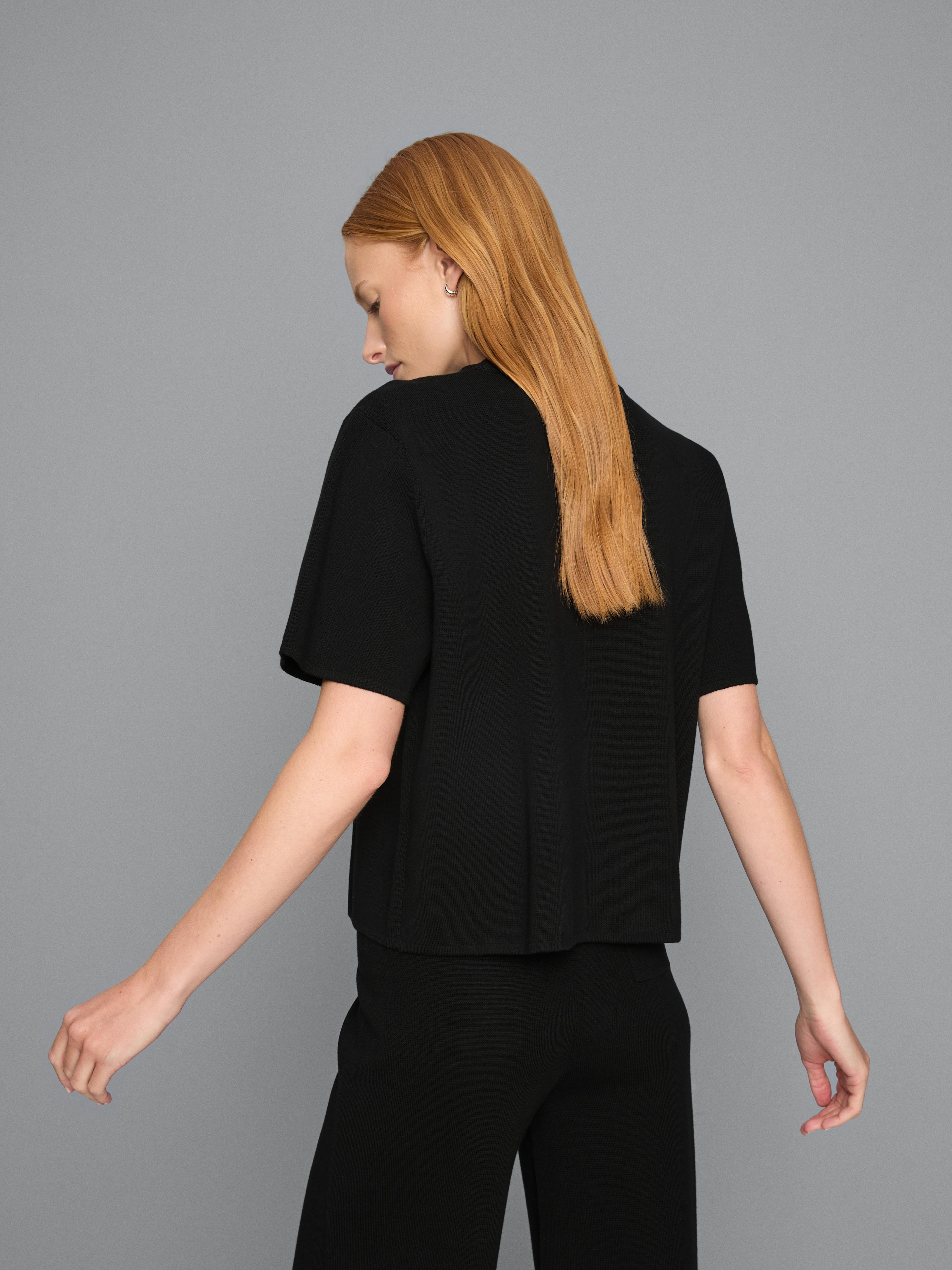 Boxy Compact Knit Tee - Black