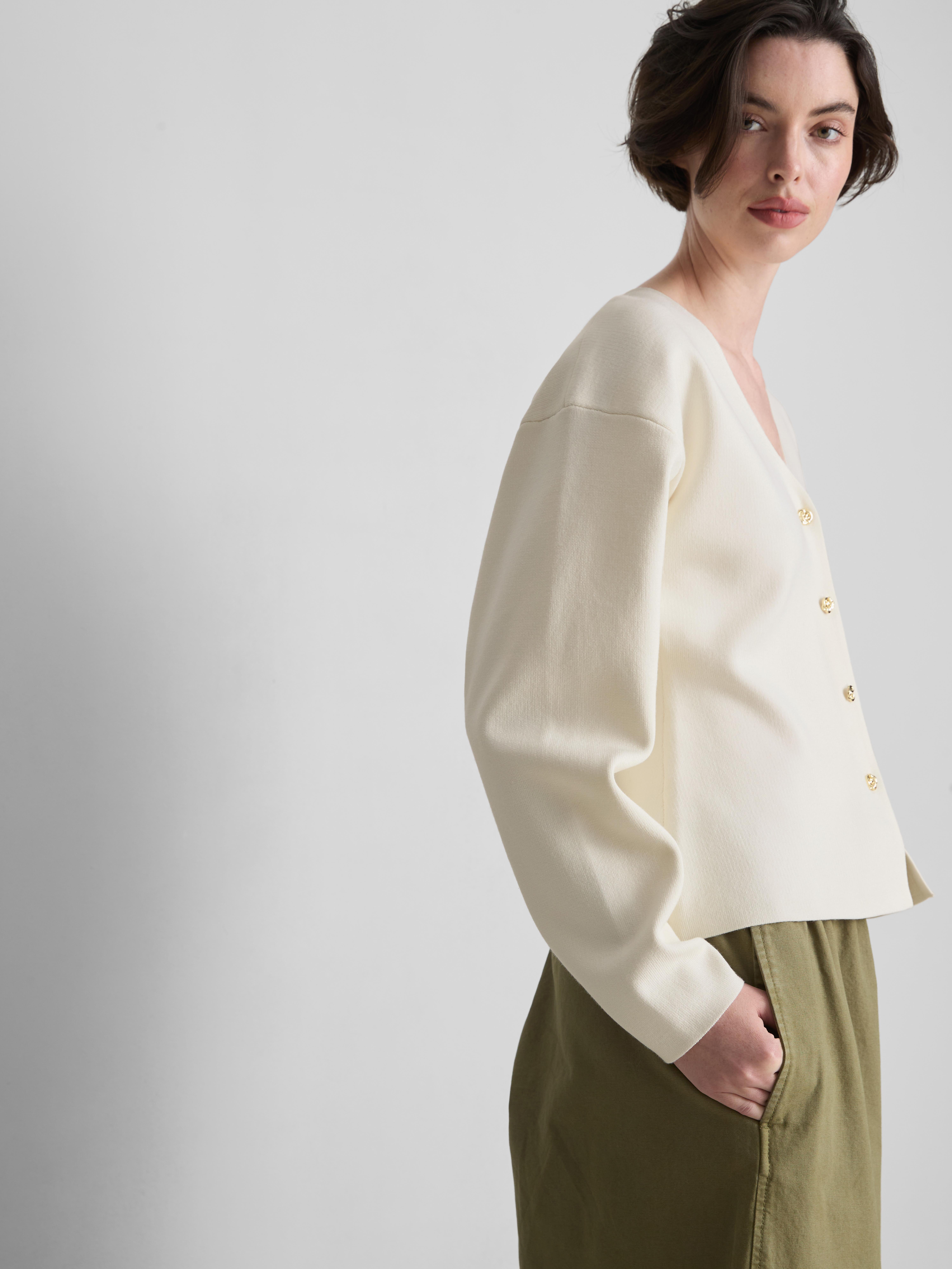 Statement Button Knitted Cardigan - Ivory