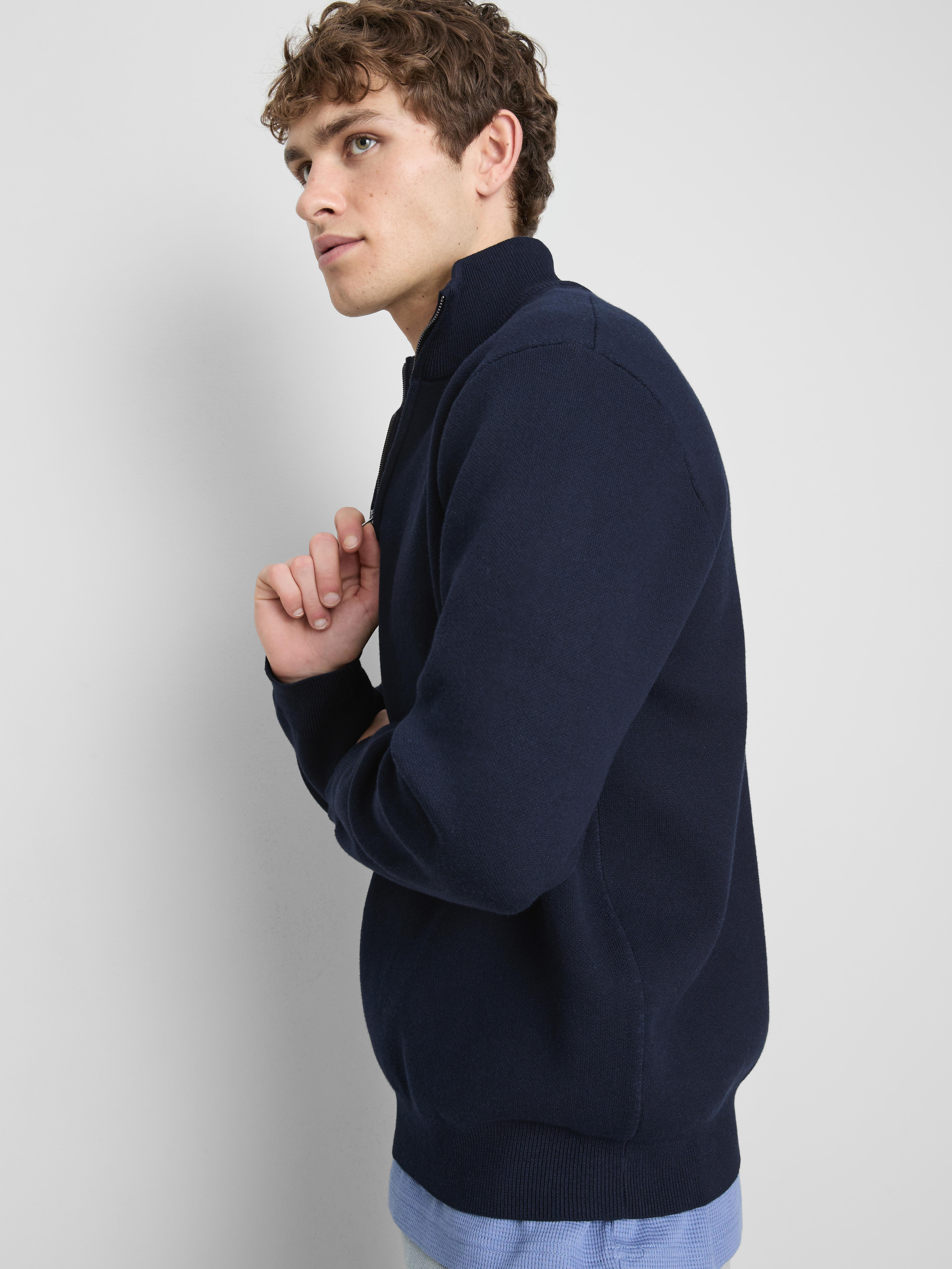 Zip Neck Knitted Sweater - Navy