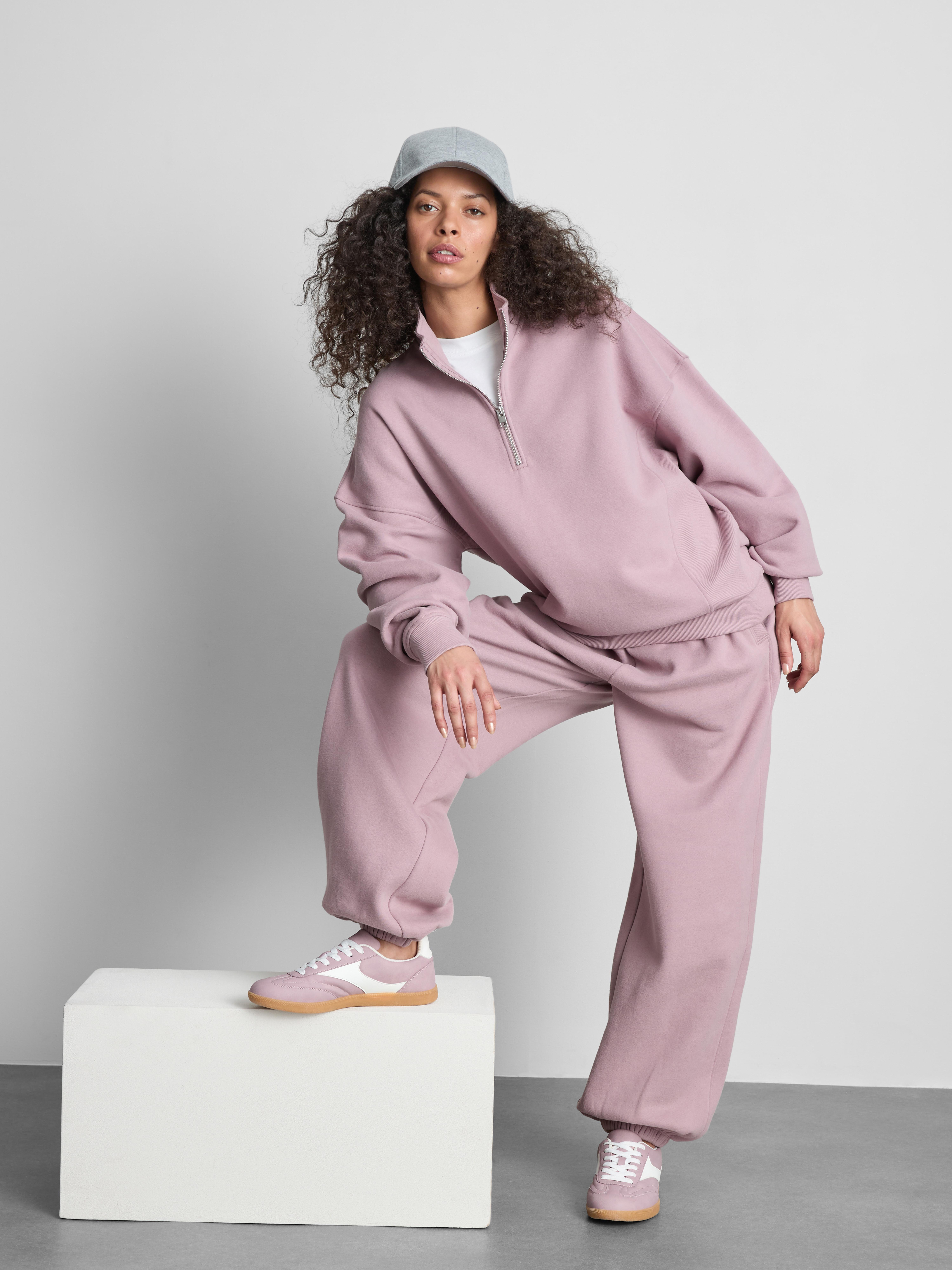 Cotton Rich Half Zip Sweatshirt - Pink