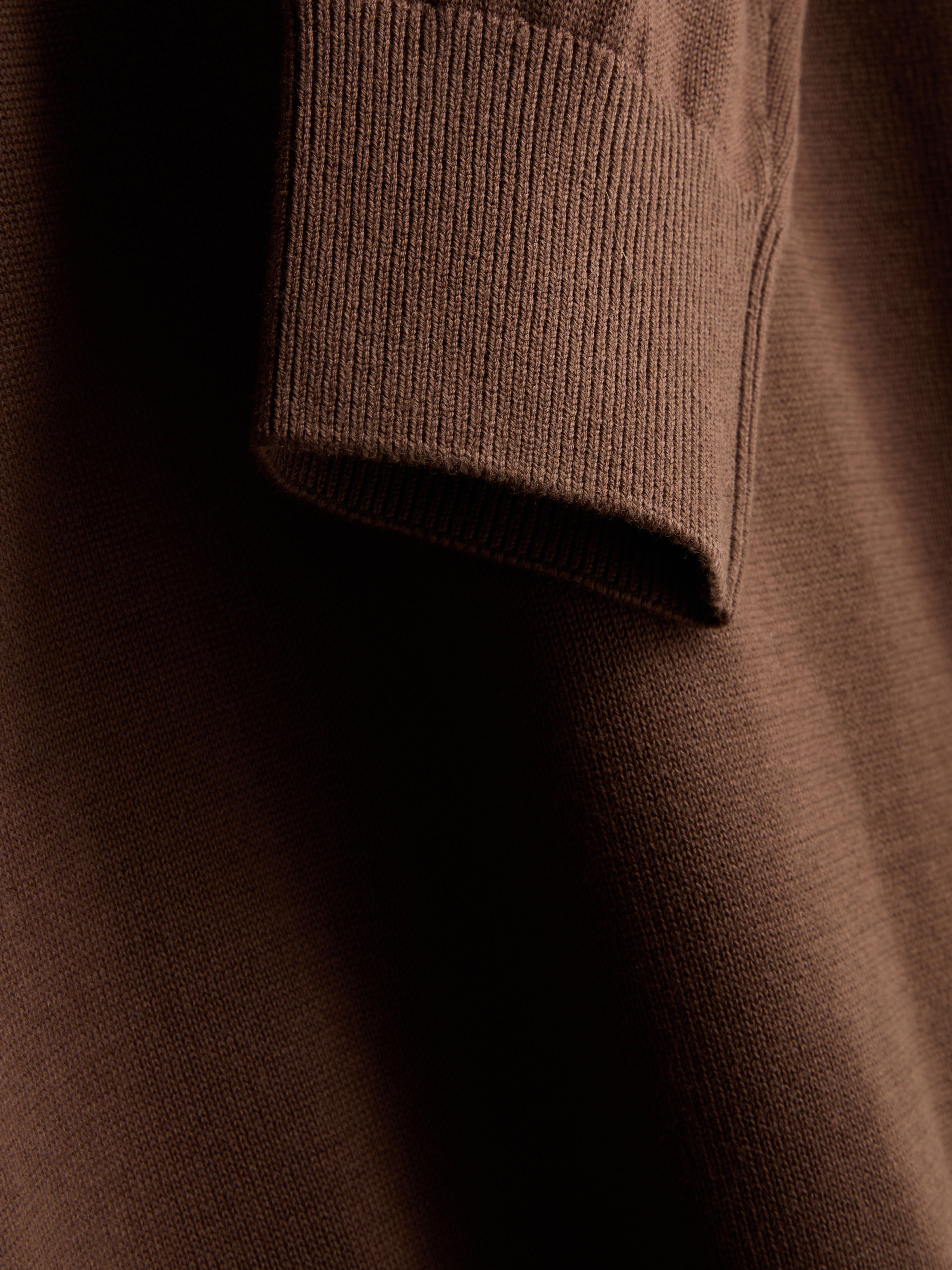 Knitted Long-Sleeve Polo Shirt - Dark Brown