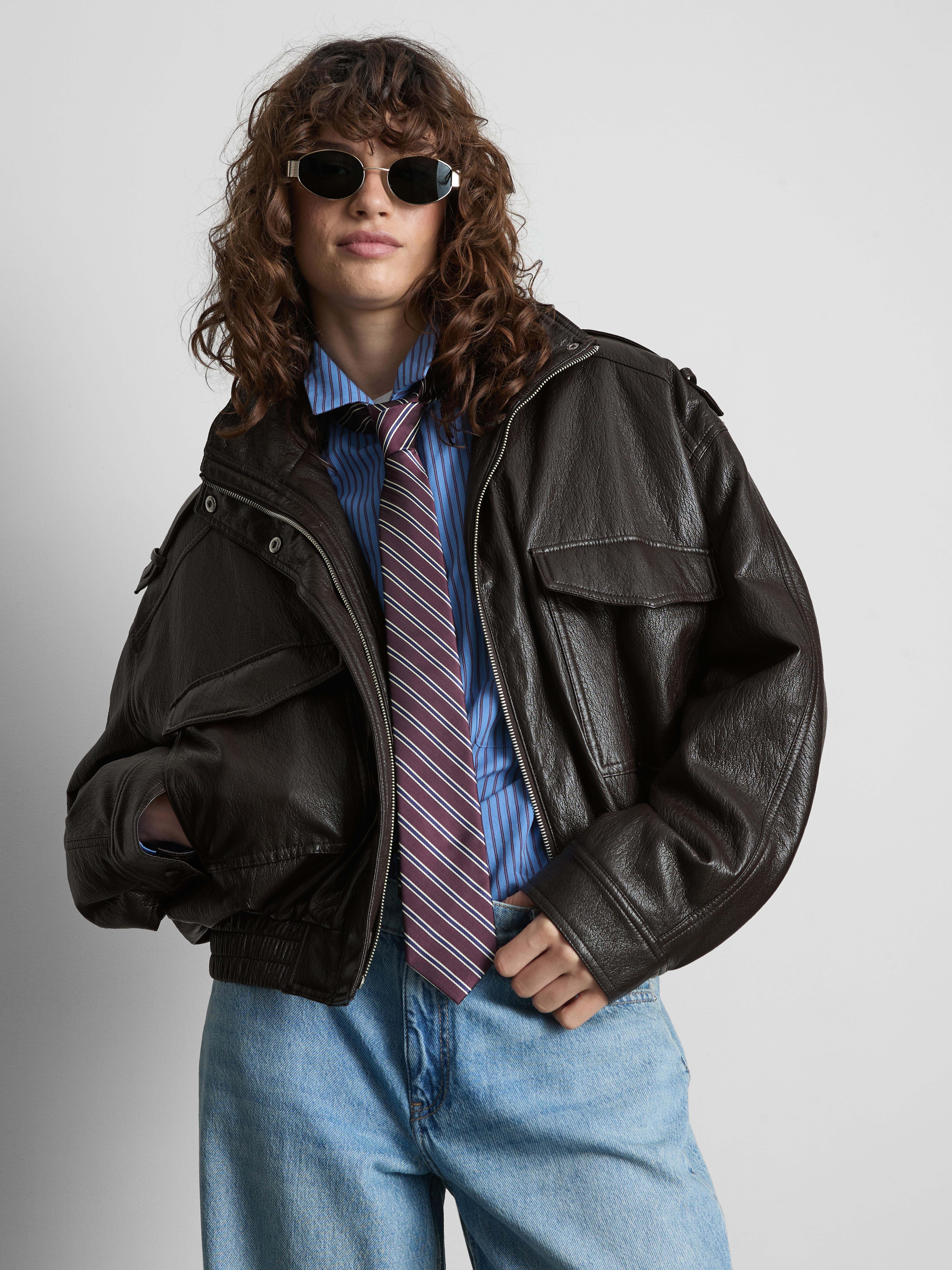 The Primark Scene | Faux Leather Funnel Neck Bomber Jacket - Chocolate