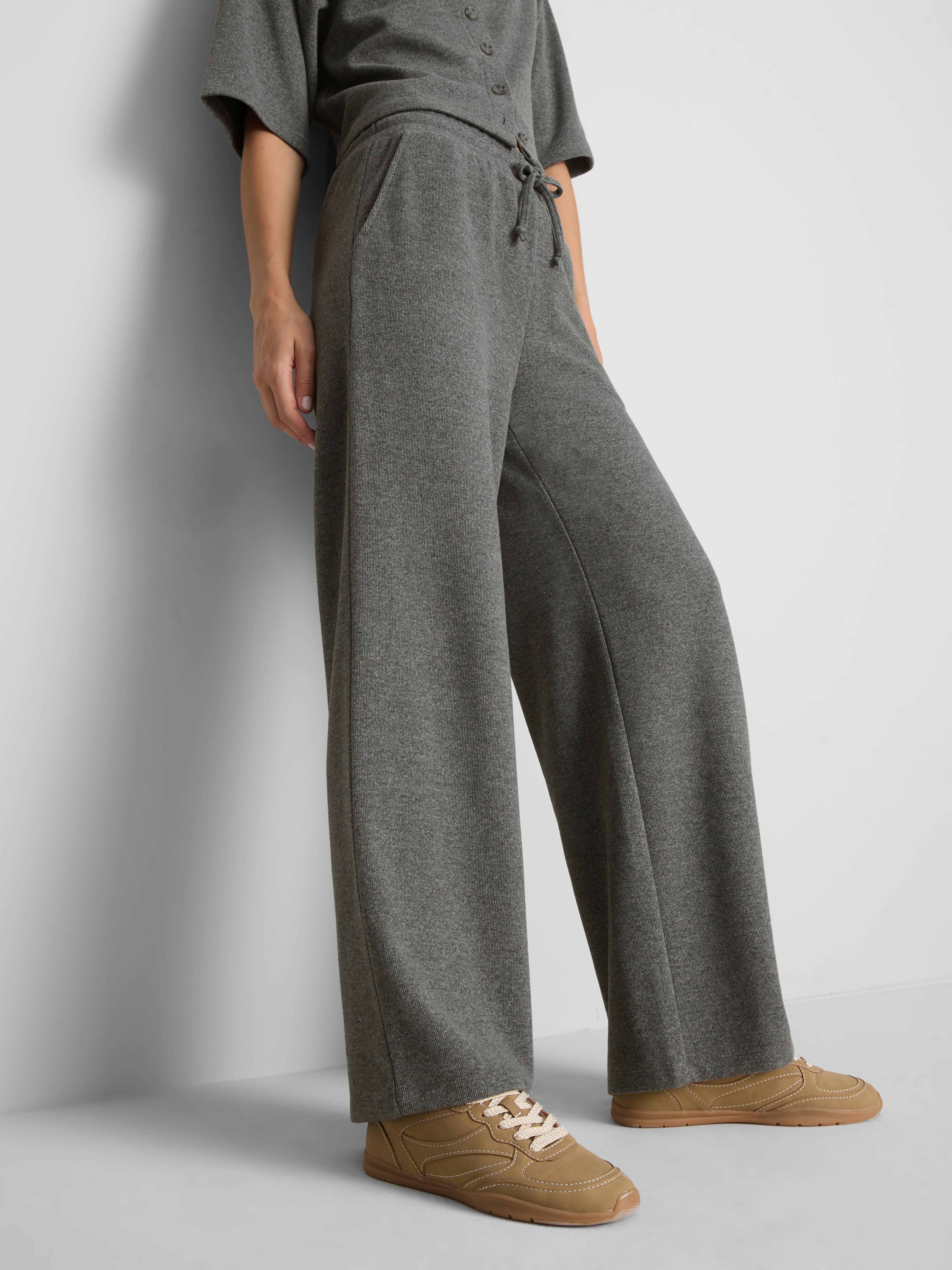Cotton Blend Cozy Wide Leg Joggers - Gray Heather