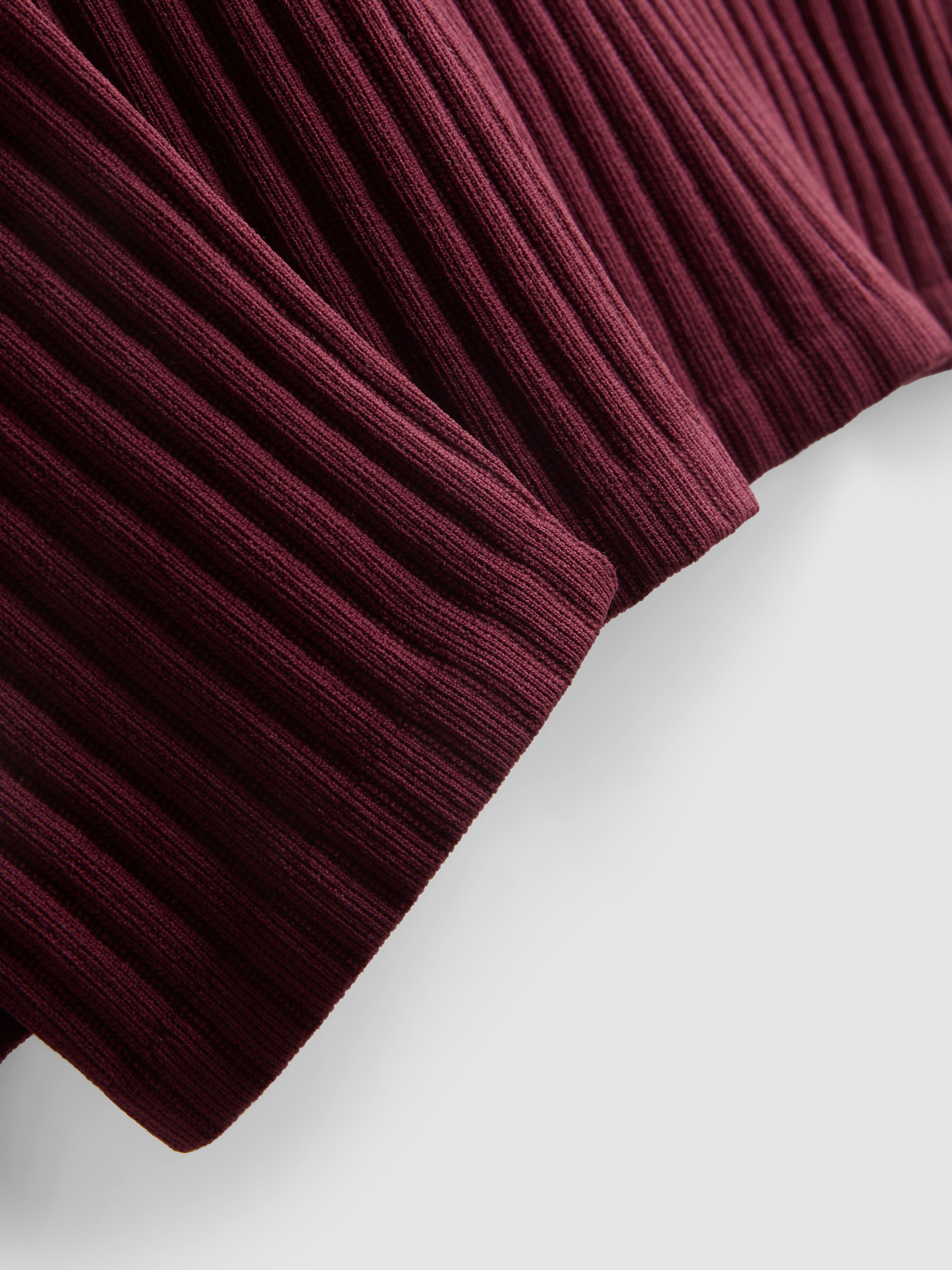 Ribbed Long-Sleeve Squareneck Top - Burgundy