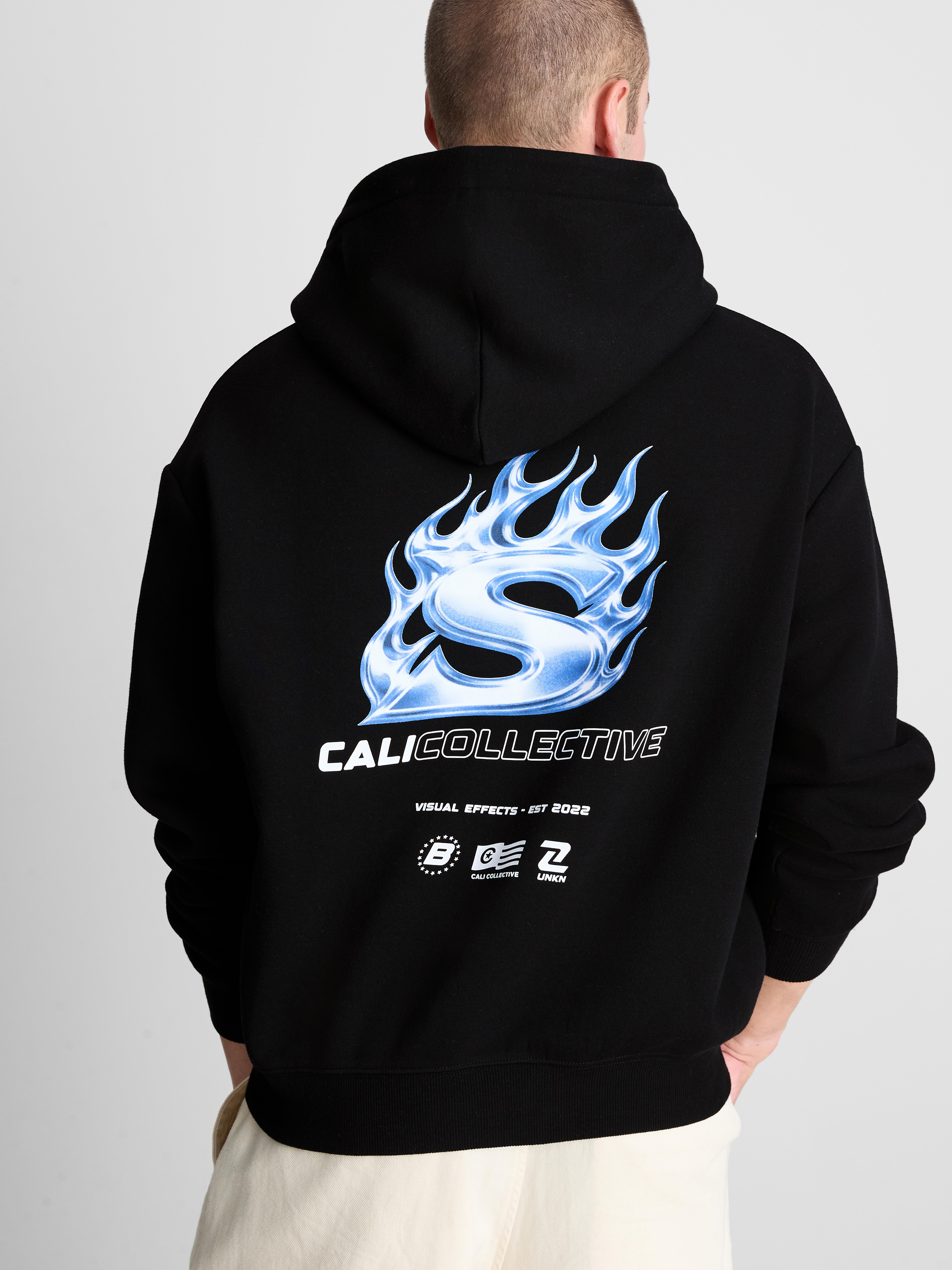 Cali Collective Cotton-Blend Graphic Hoodie - Black