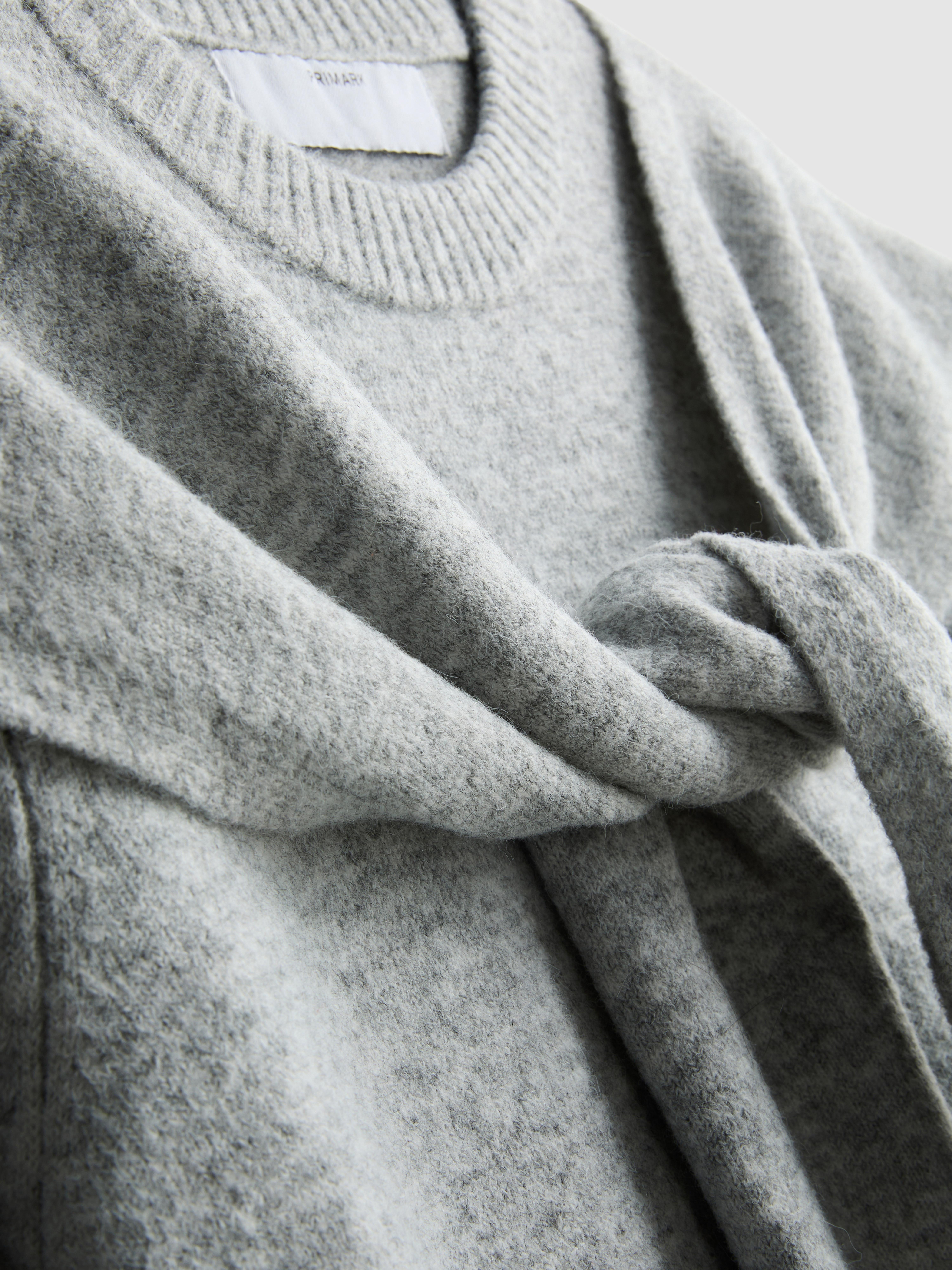 Knitted Tie Neck Tee - Light Gray
