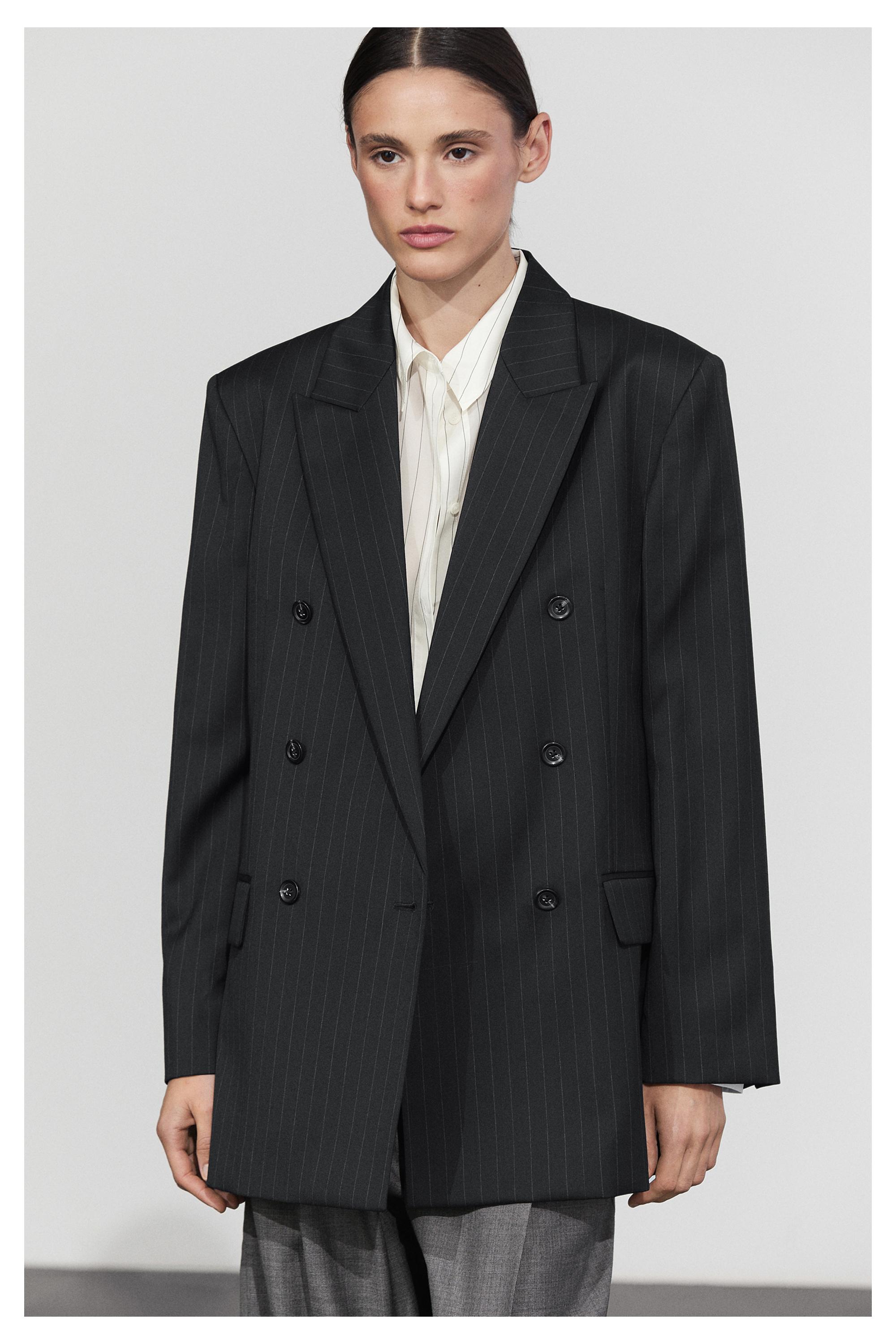 100% wool pinstripe suit blazer - NAVY BLUE