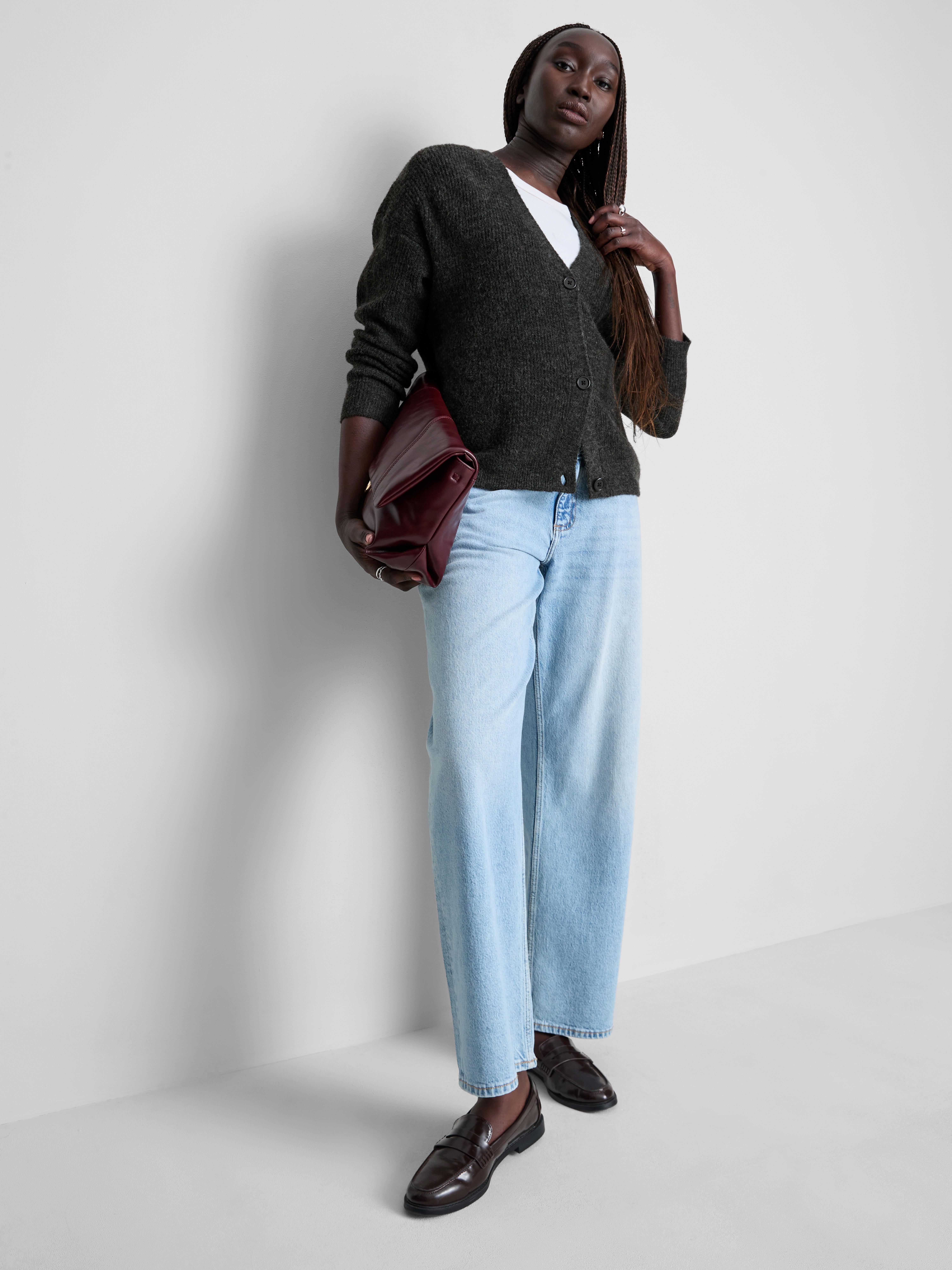 Soft Rib V-Neck Cardigan - Charcoal