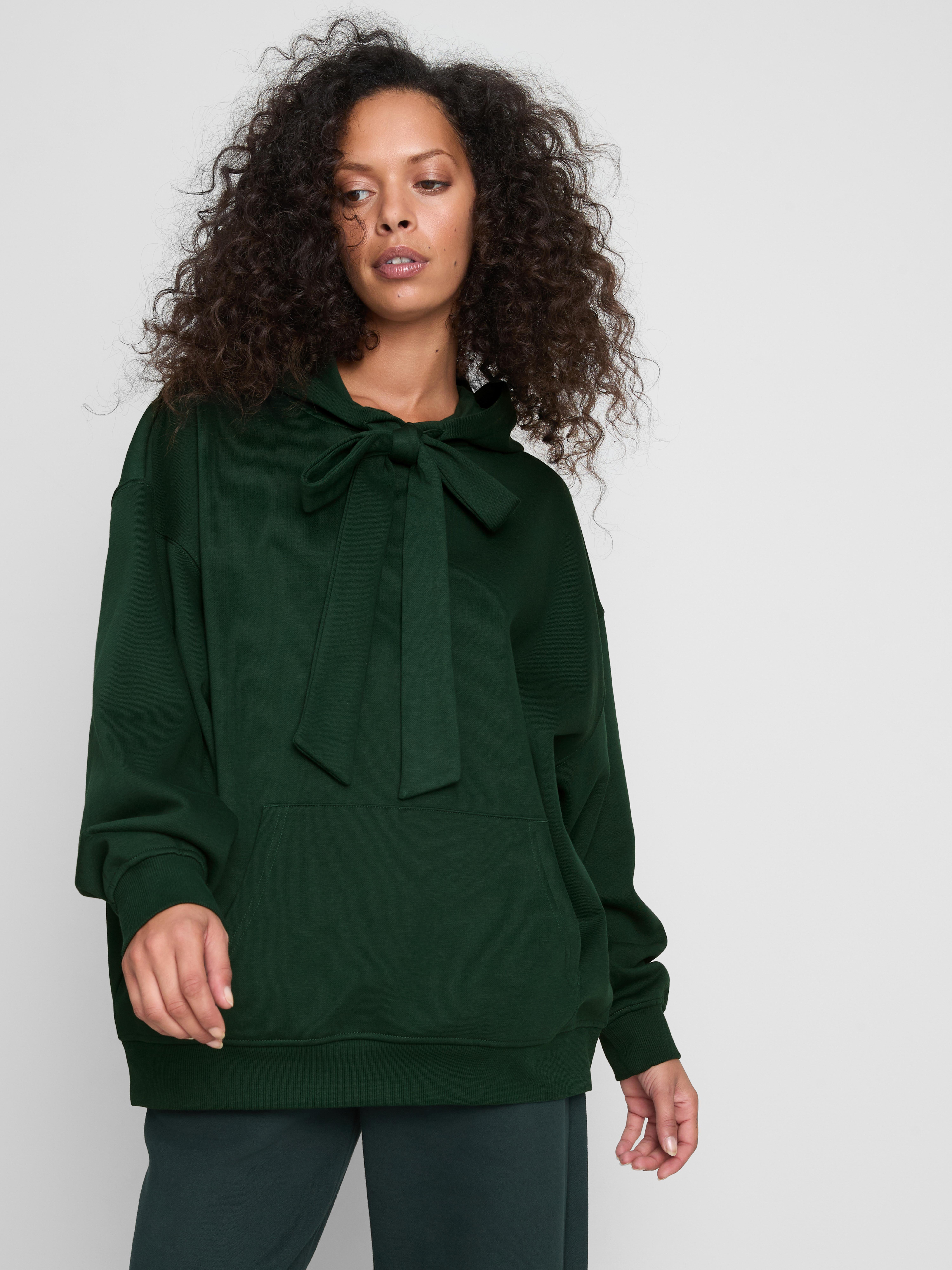 Paula Echevarría Cotton-Rich Bow Tie Hoodie - Dark Green
