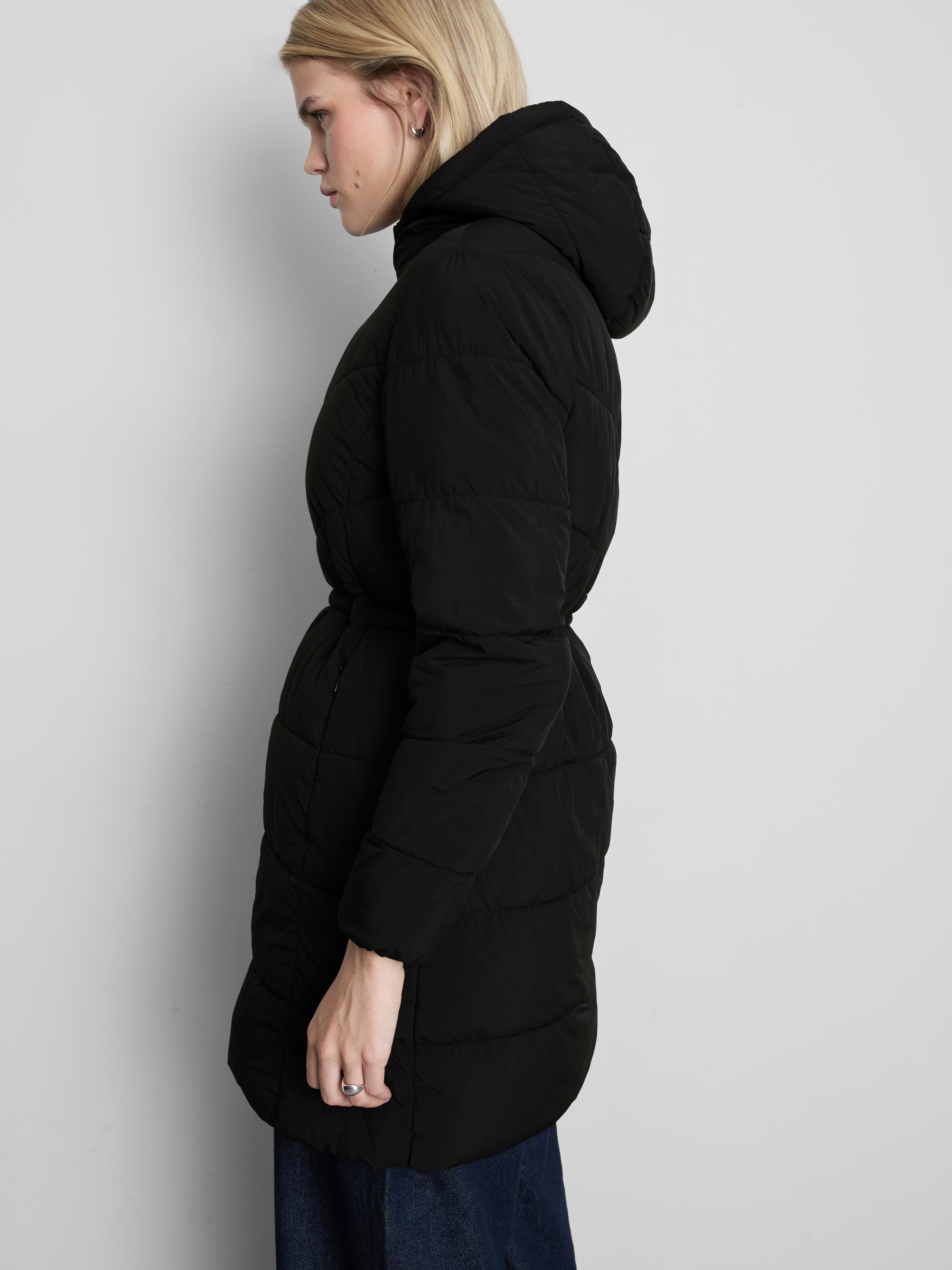 Longline Hooded Puffer Jacket - Black