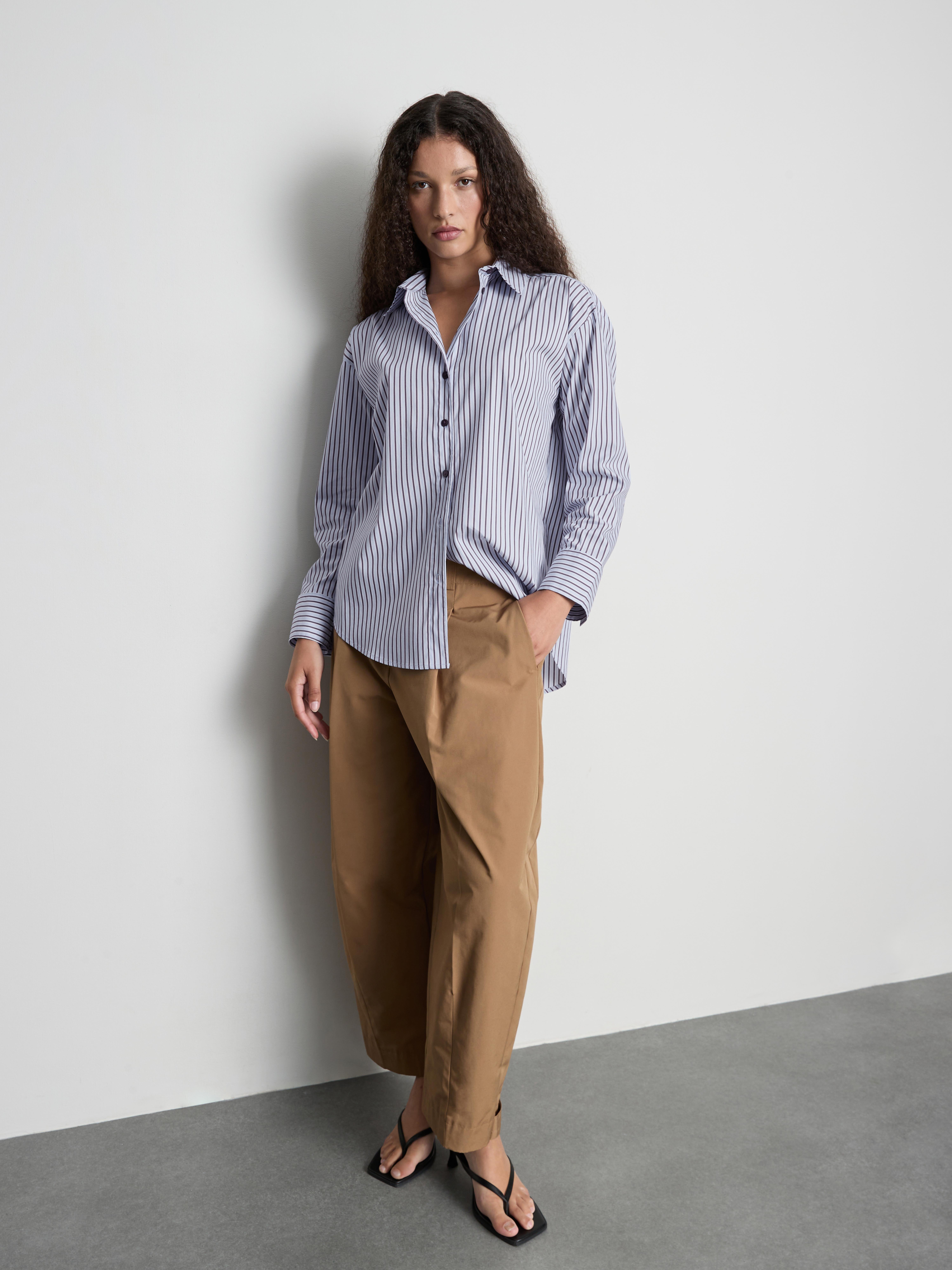 The Edit | Cotton Rich Striped Poplin Shirt - Light Blue