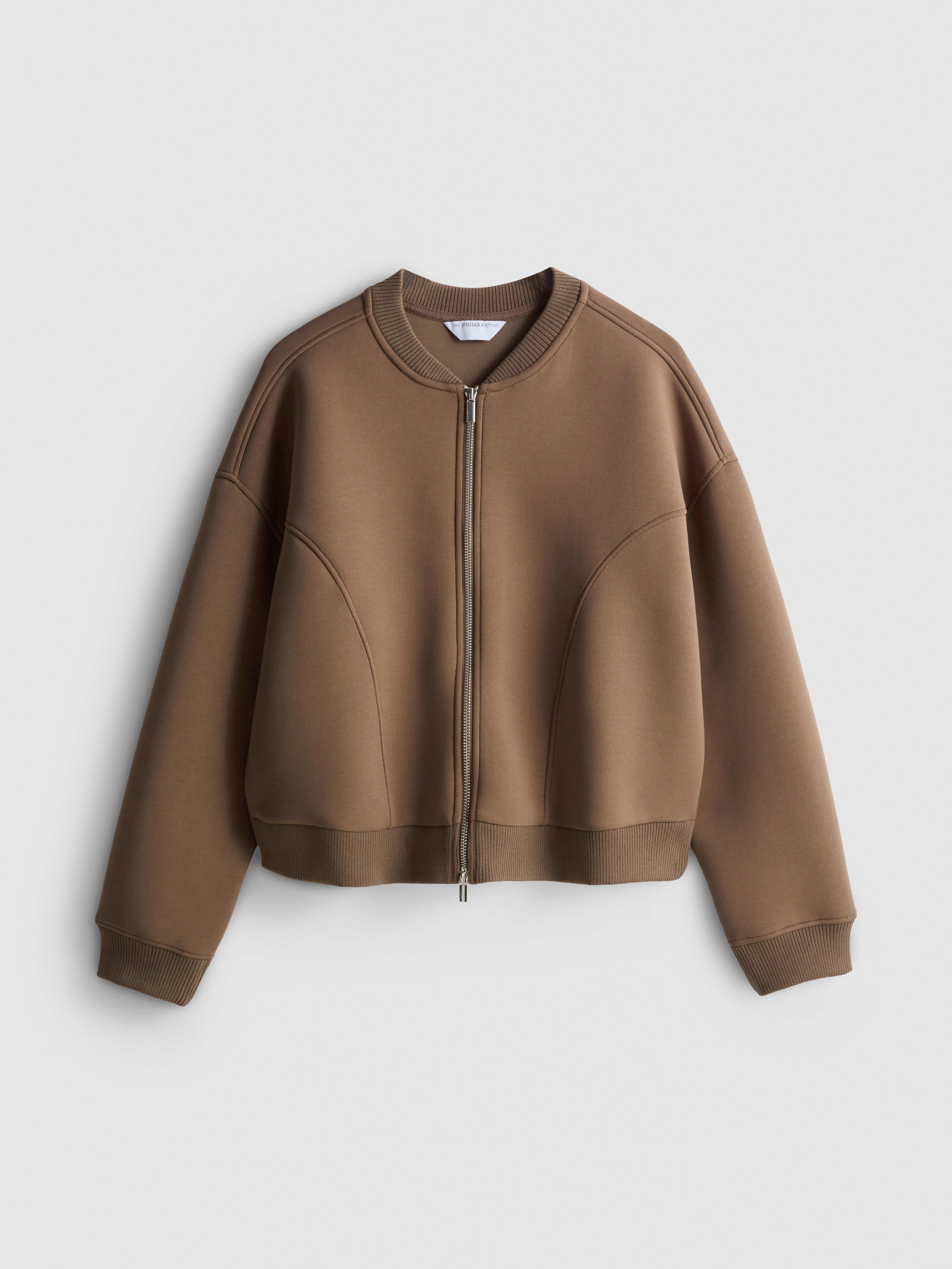 The Edit | Cotton Blend Scuba Bomber - Mocha