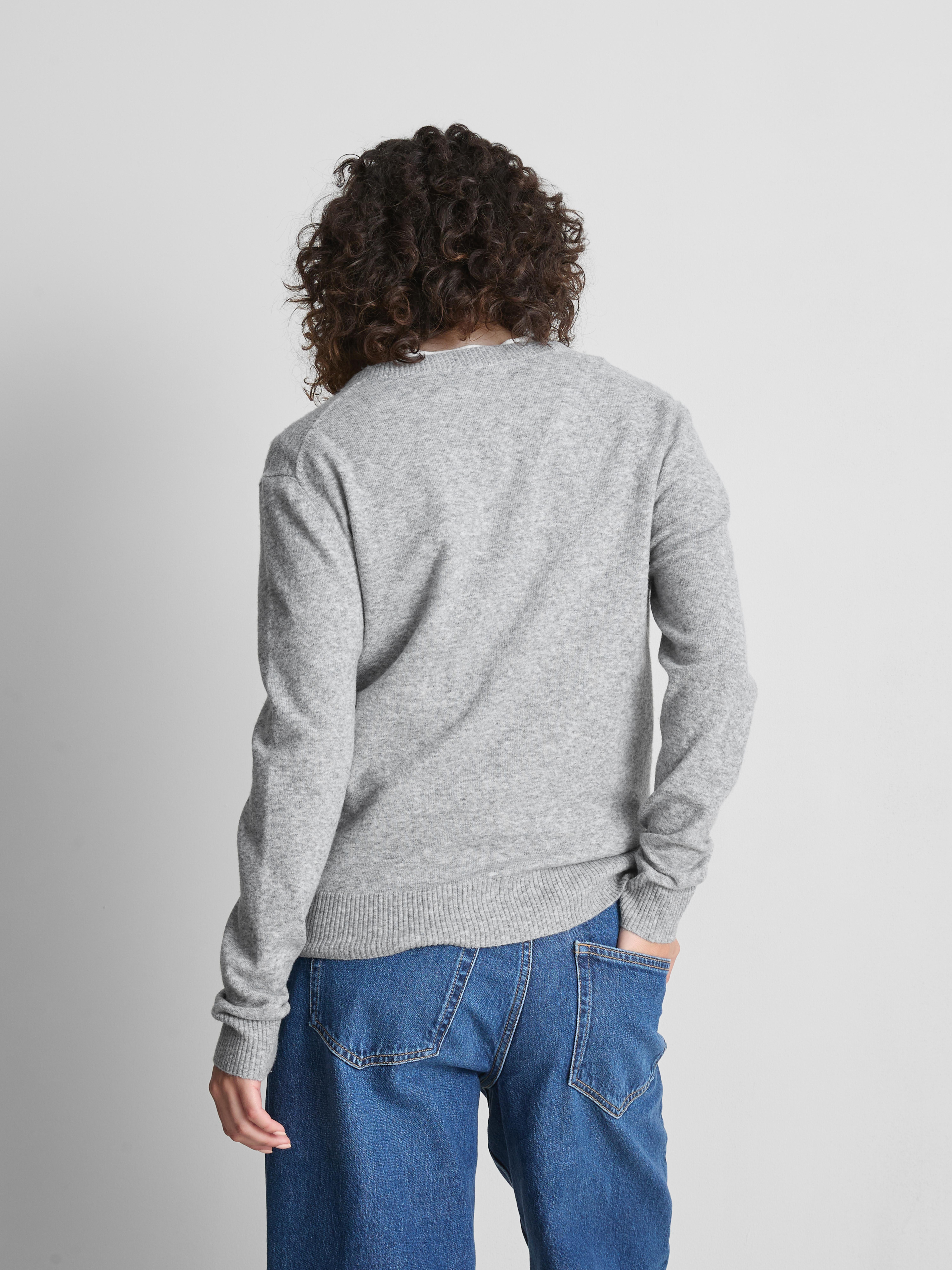 Knitted V-Neck Sweater - Gray