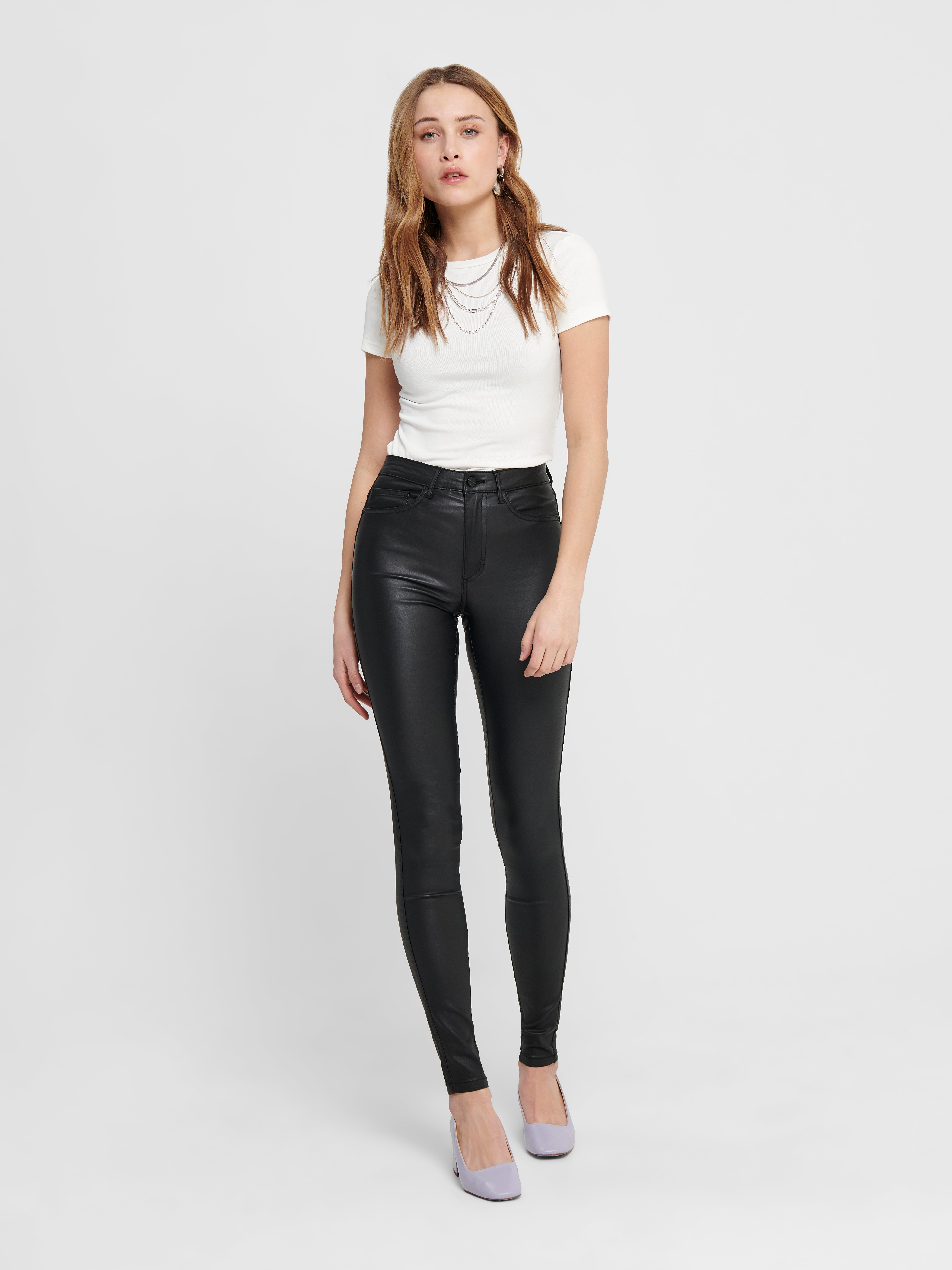 ONLROYAL Skinny Fit coated Leather trousers Black