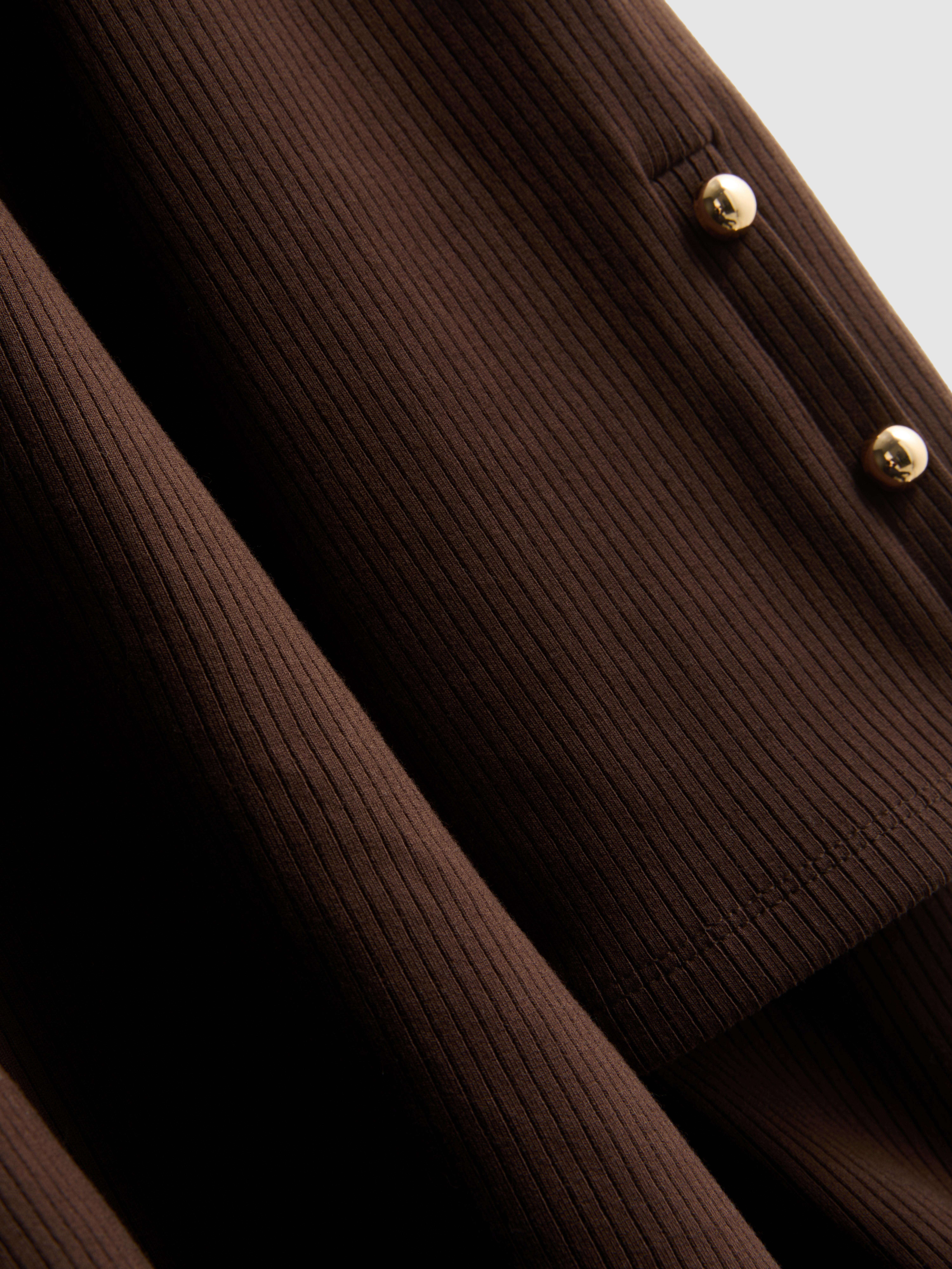 Ribbed A-Line Mini Dress - Chocolate