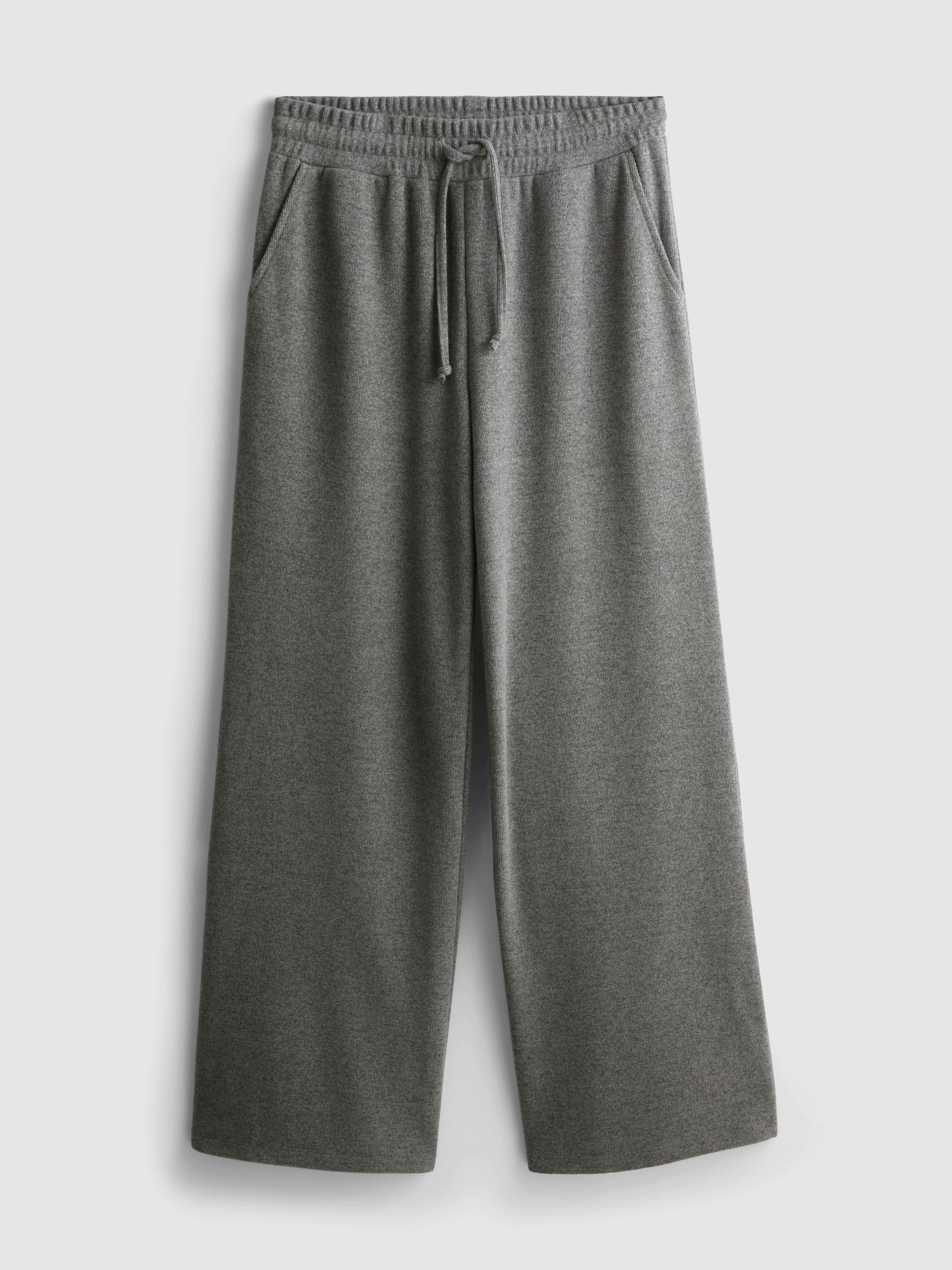 Cotton Blend Cozy Wide Leg Joggers - Gray Heather