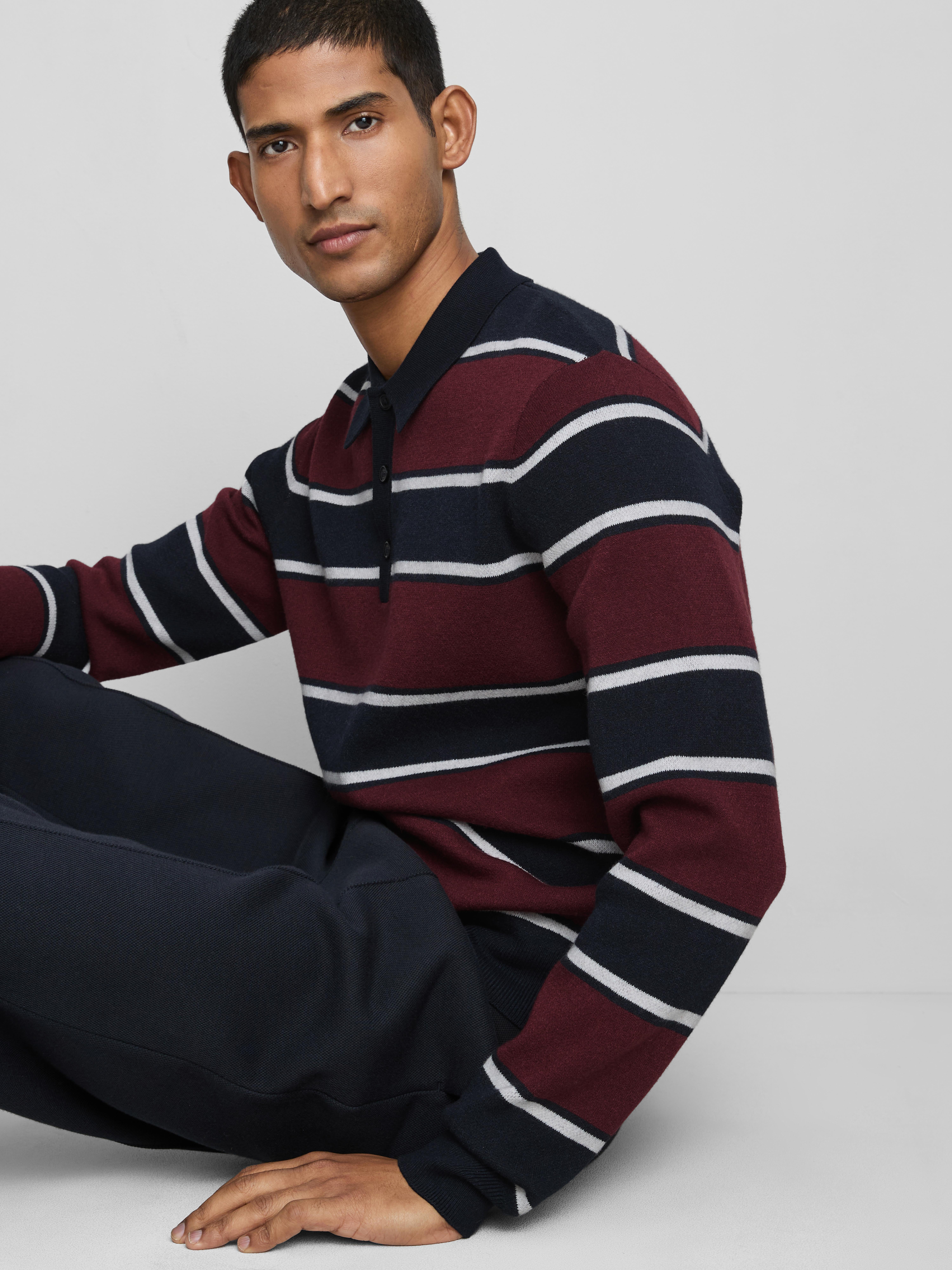 Stripe Knitted Collared Sweater - Navy