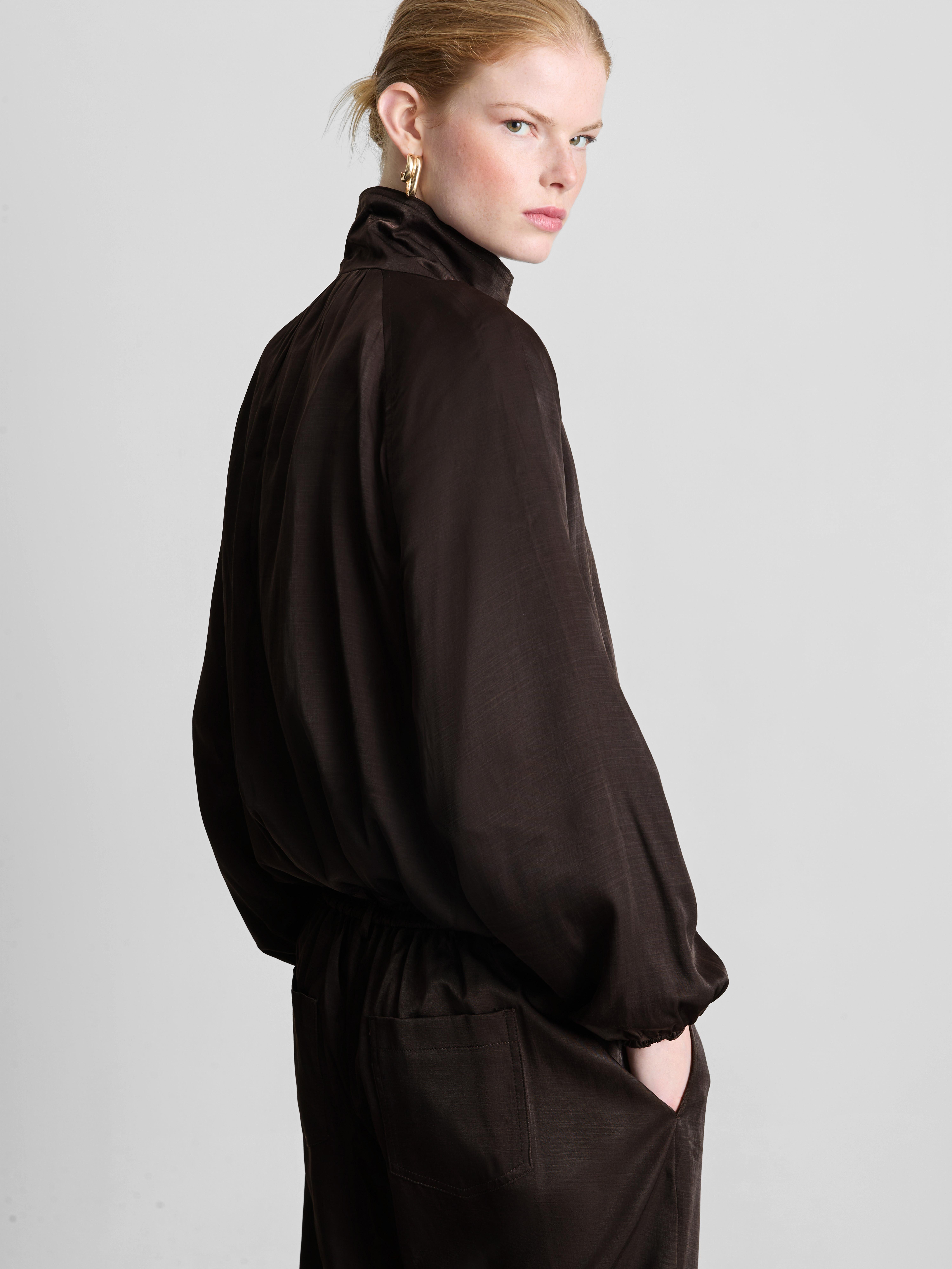 The Edit Satin Bomber Jacket - Chocolate