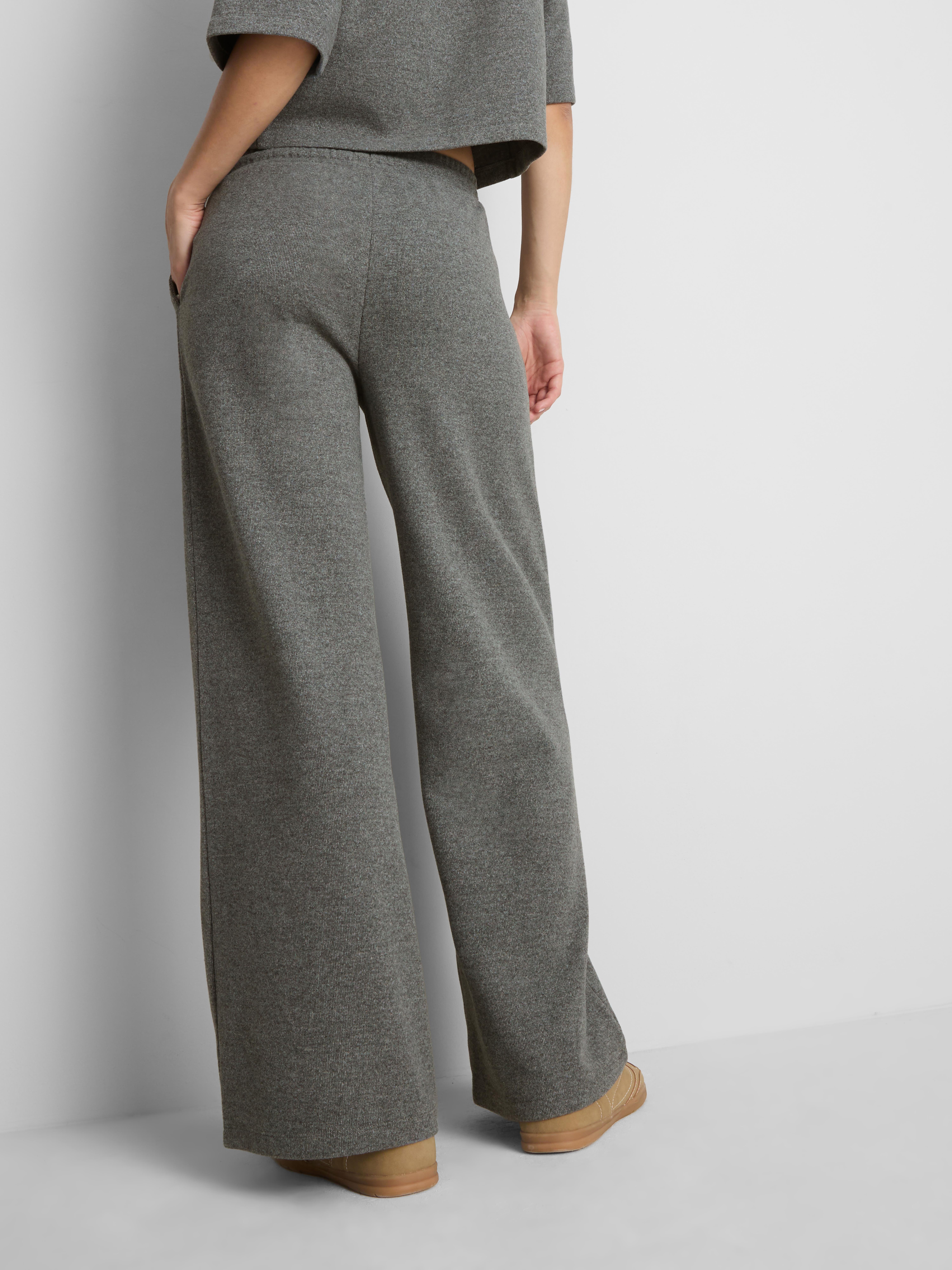 Cotton Blend Cozy Wide Leg Joggers - Gray Heather