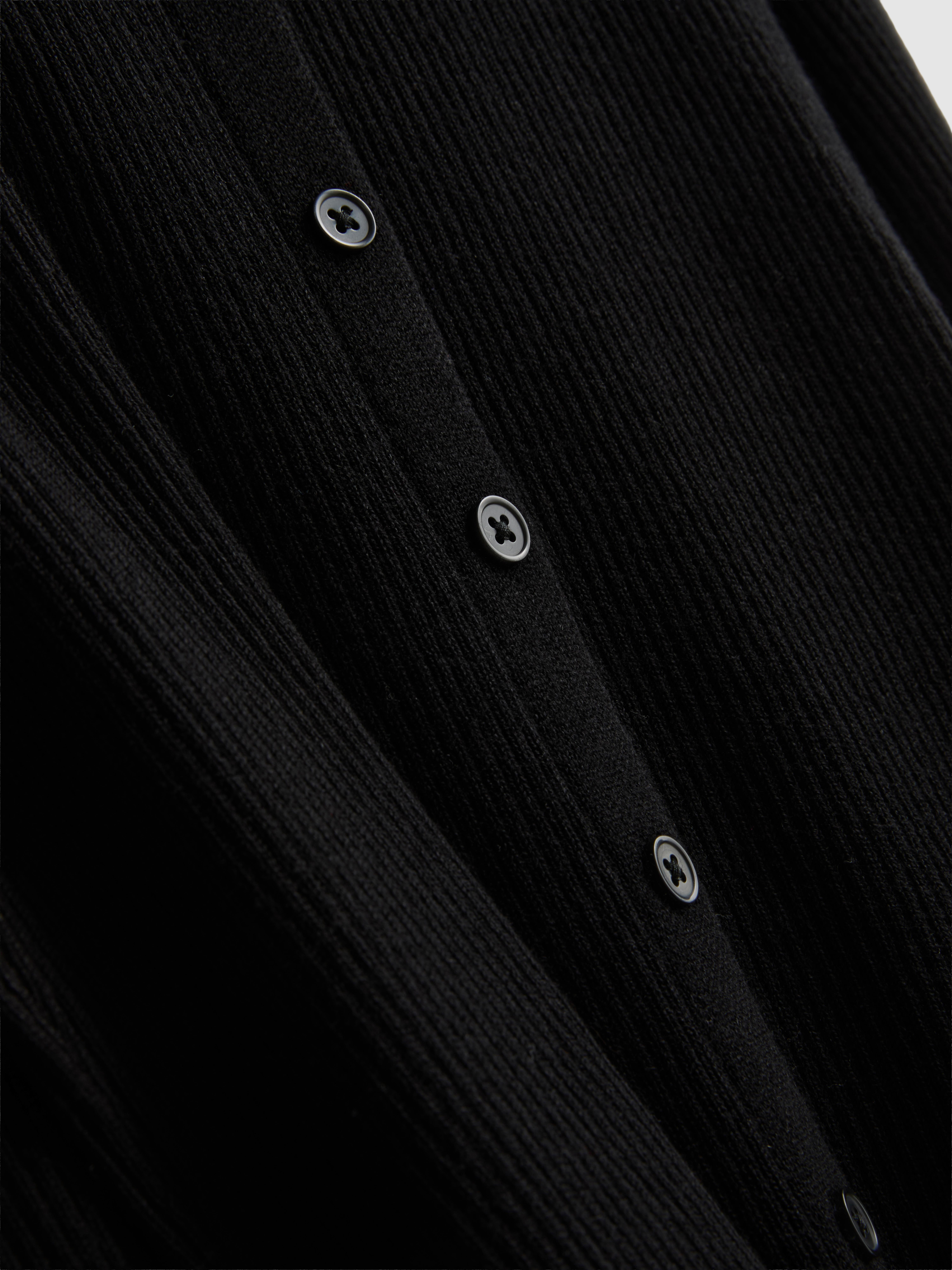 Ribbed Round Neck Cardigan - Black