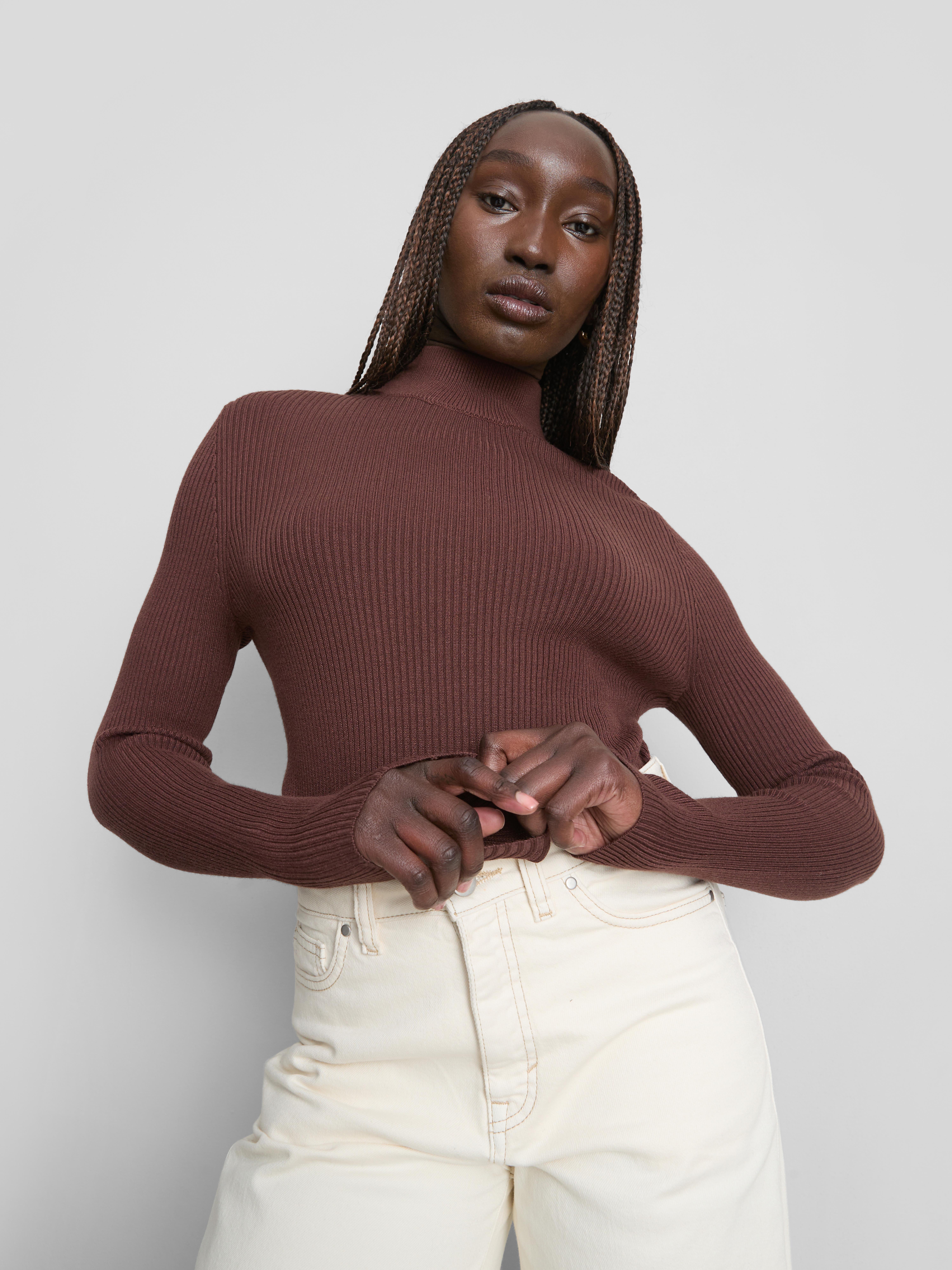 Ribbed Turtleneck Sweater - Chocolate
