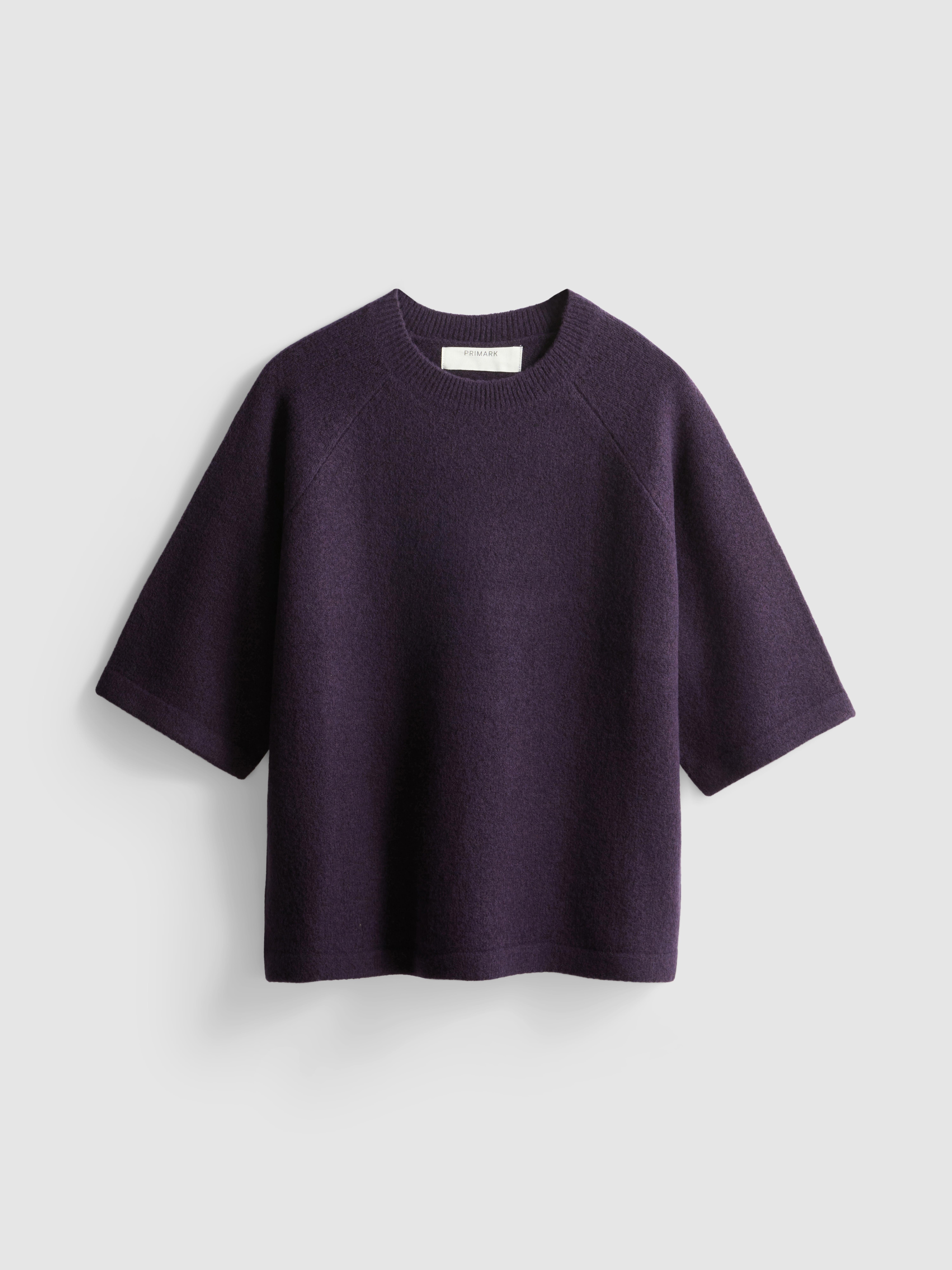 Wool-Blend Knitted Boxy T-Shirt - Dark Purple