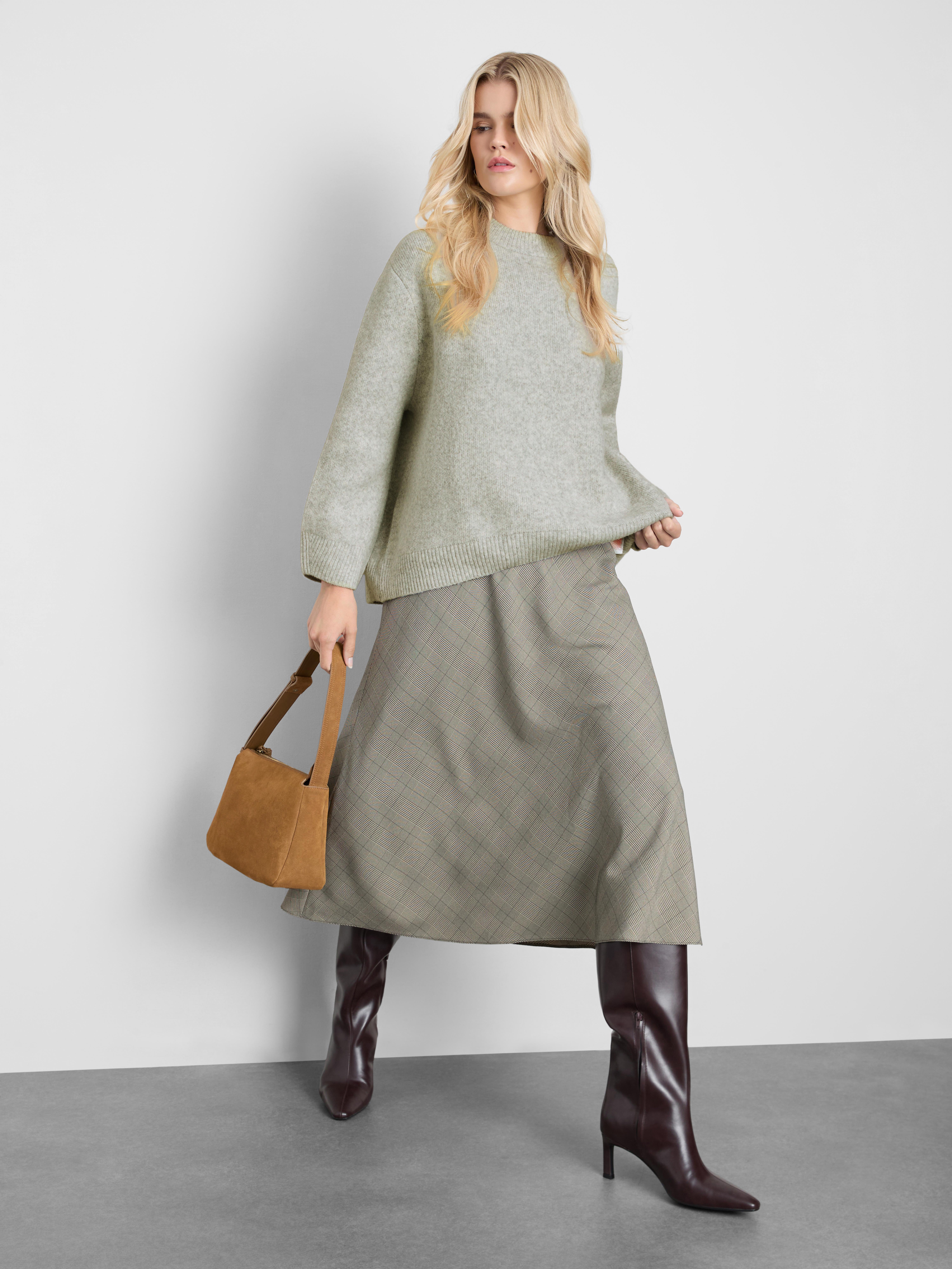 Wool Blend Oversized Crew Neck Sweater - Gray Heather